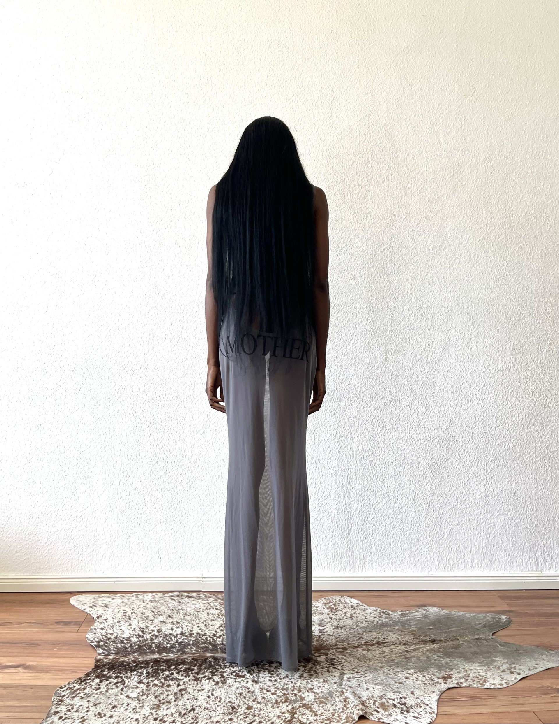 See-through long maxi dress "motherly" / "mother" grey