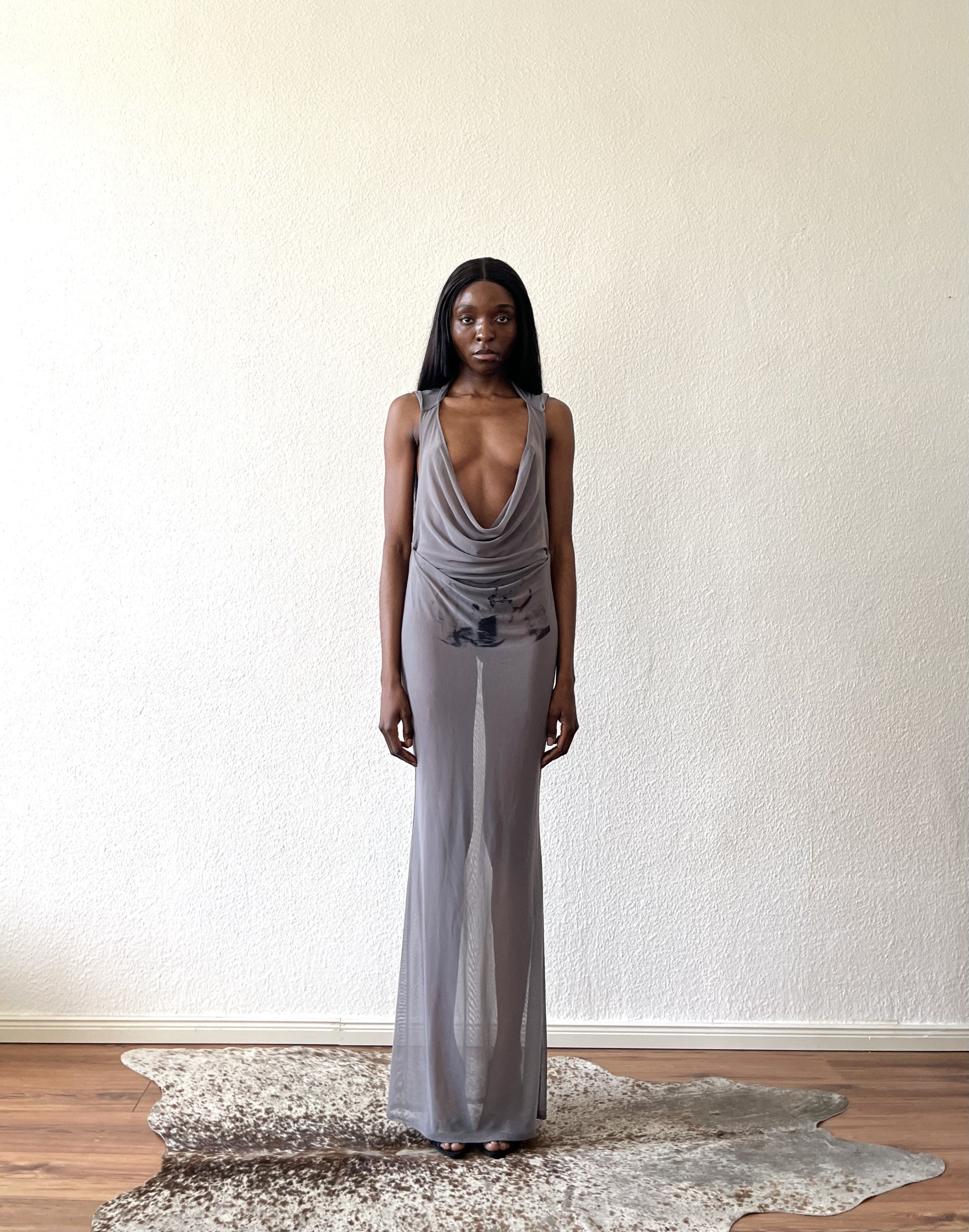 See-through long maxi dress "motherly" / "mother" creme