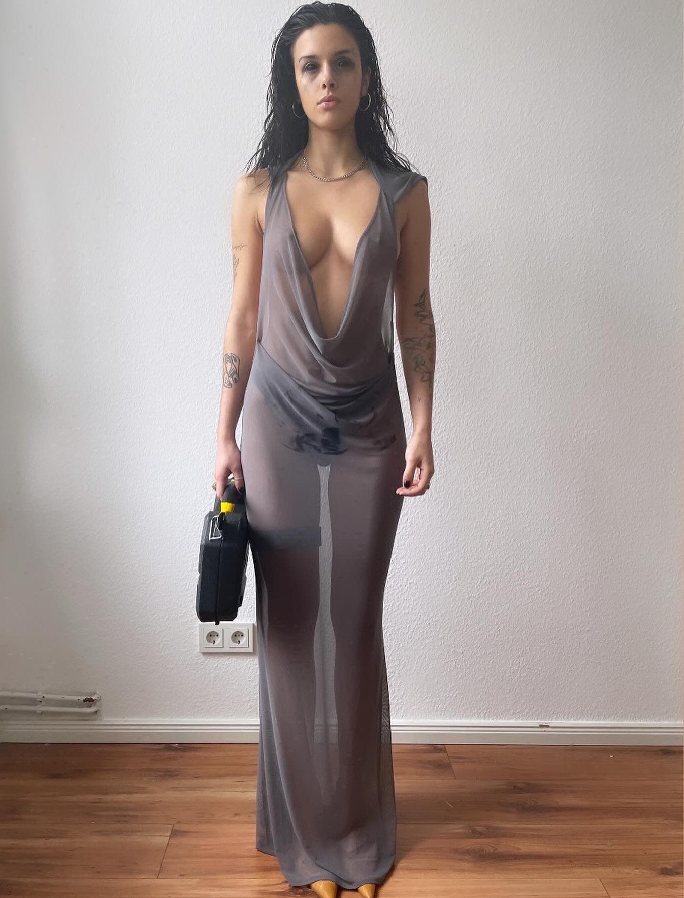 See-through long maxi dress "motherly" / "mother" creme