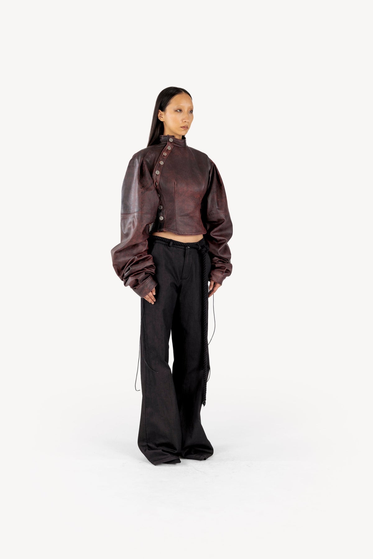 Red leather wrinkled jacket