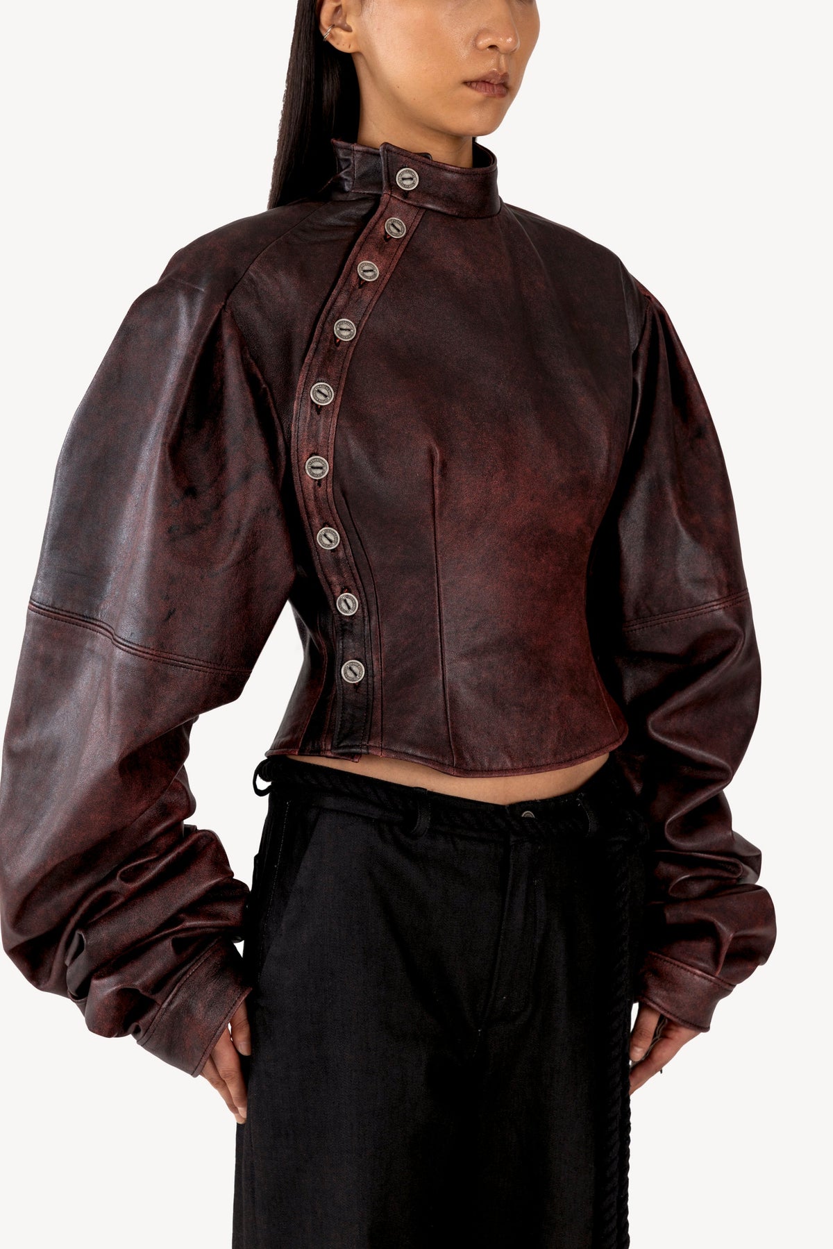 Red leather wrinkled jacket