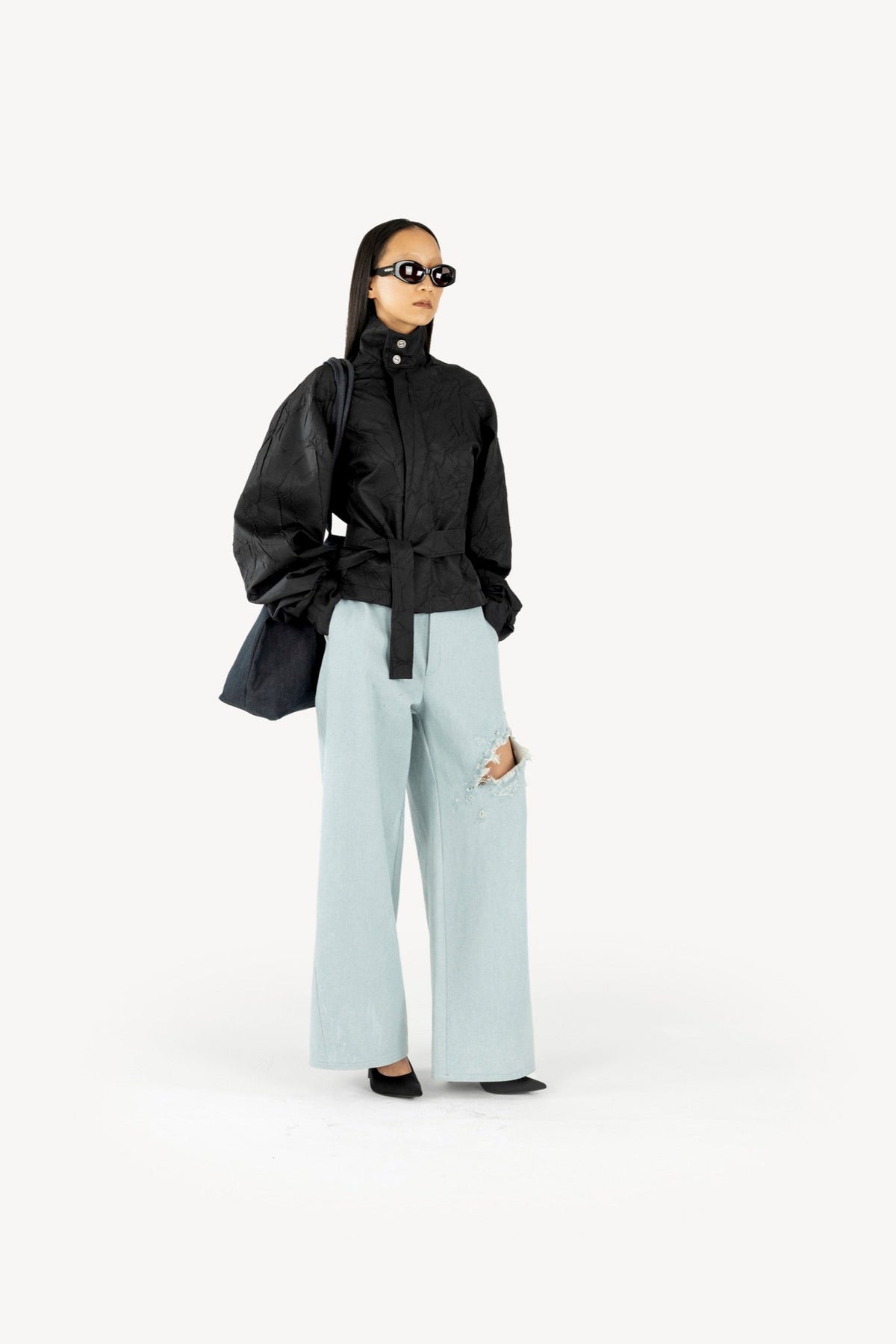 Wrinkled track jacket black