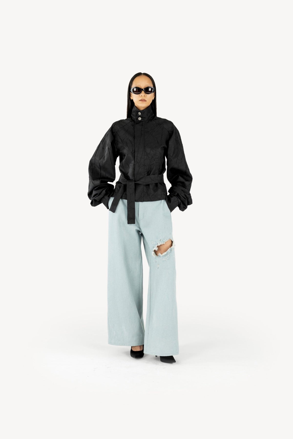 Wrinkled track jacket black