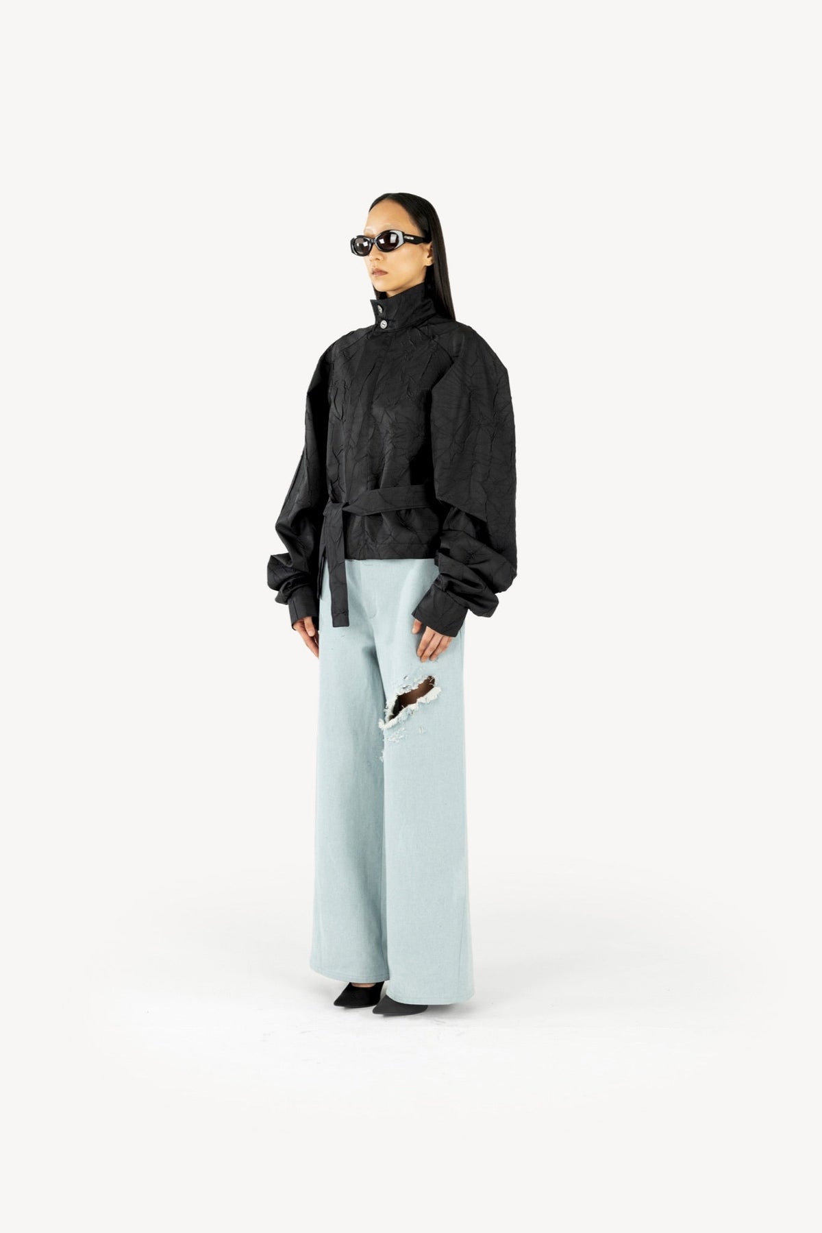 Wrinkled track jacket black