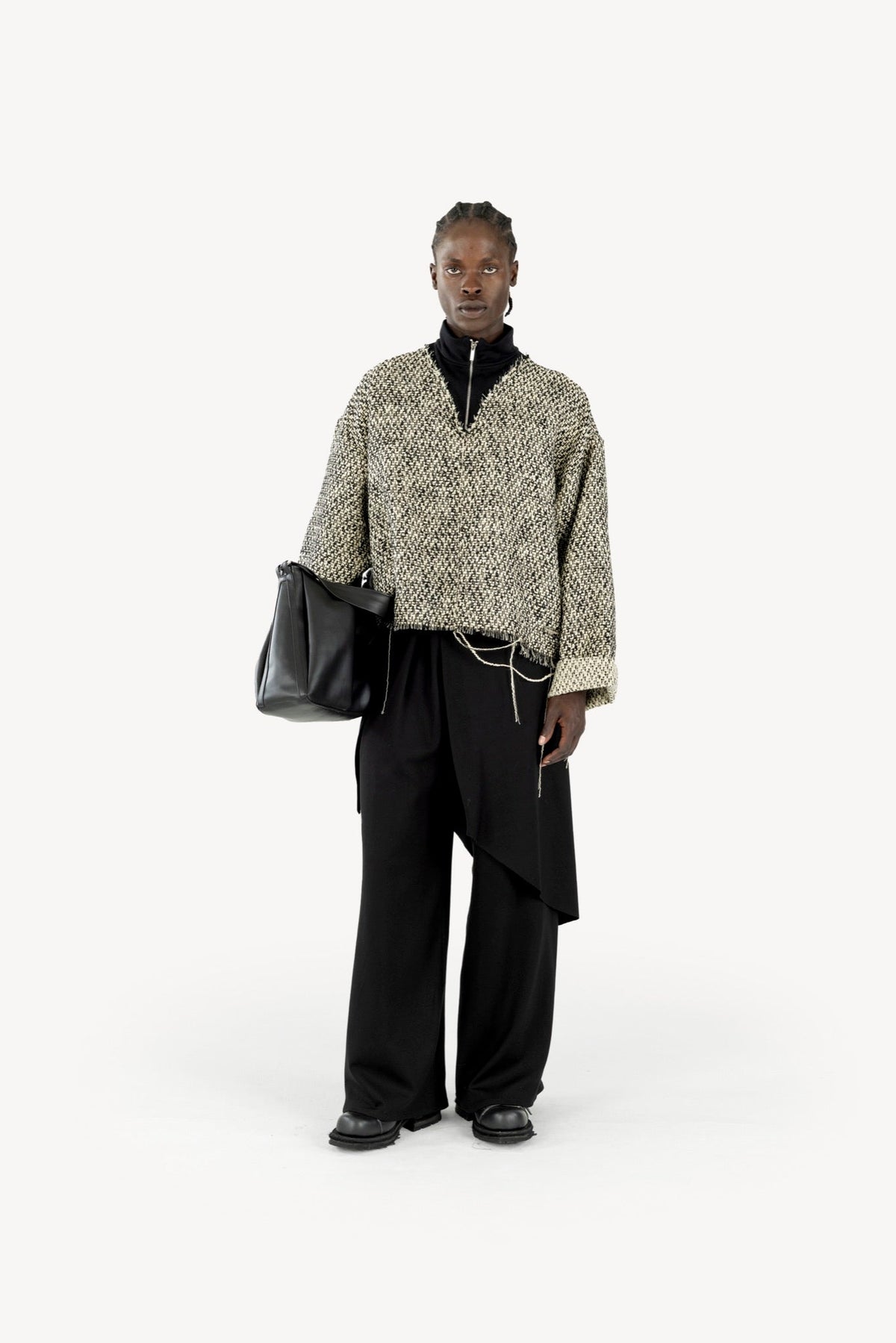 Quarter-zip sweater tweed cream/black