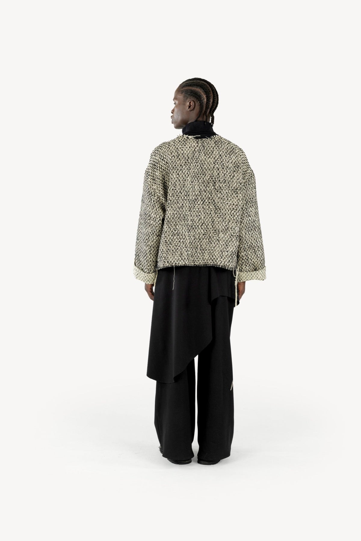 Quarter-zip sweater tweed cream/black