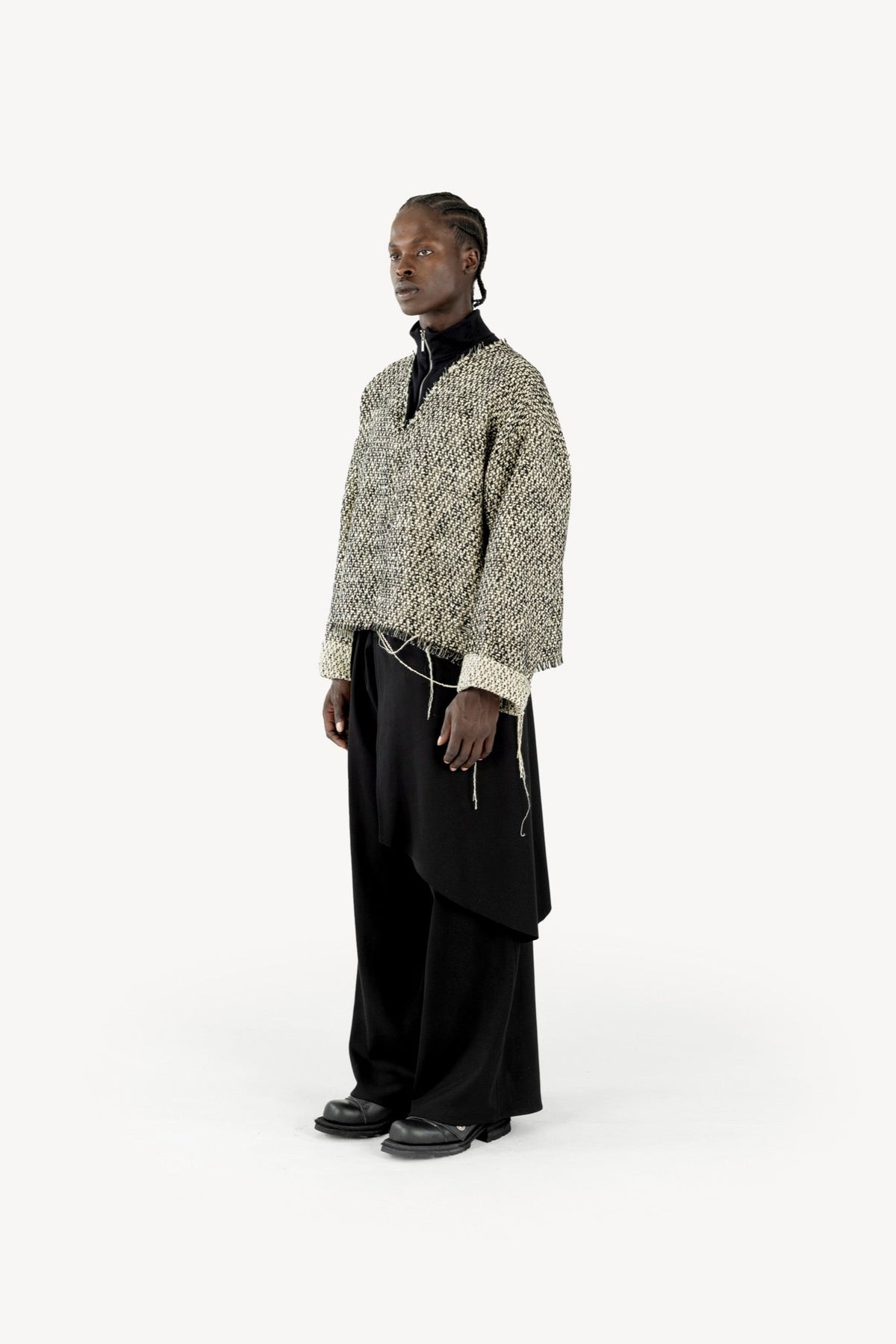Quarter-zip sweater tweed cream/black