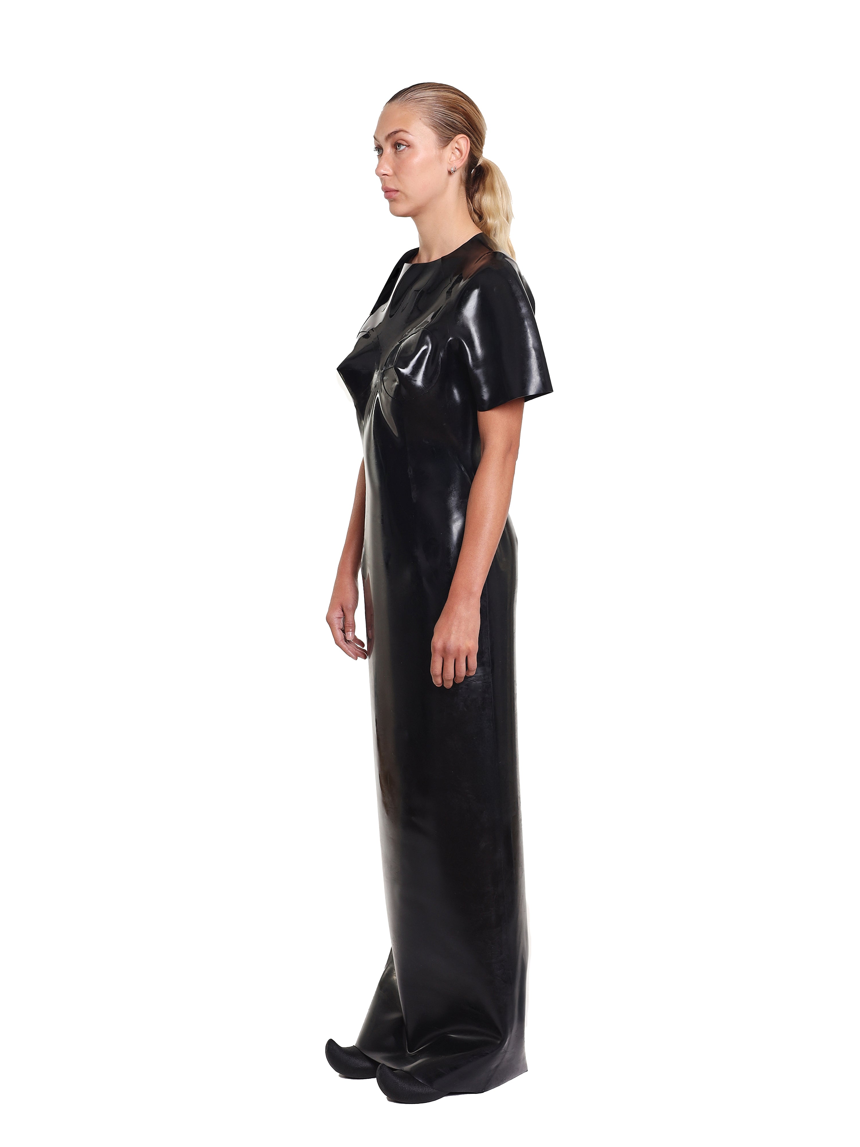 Black maxi evening dress with sculpted bust