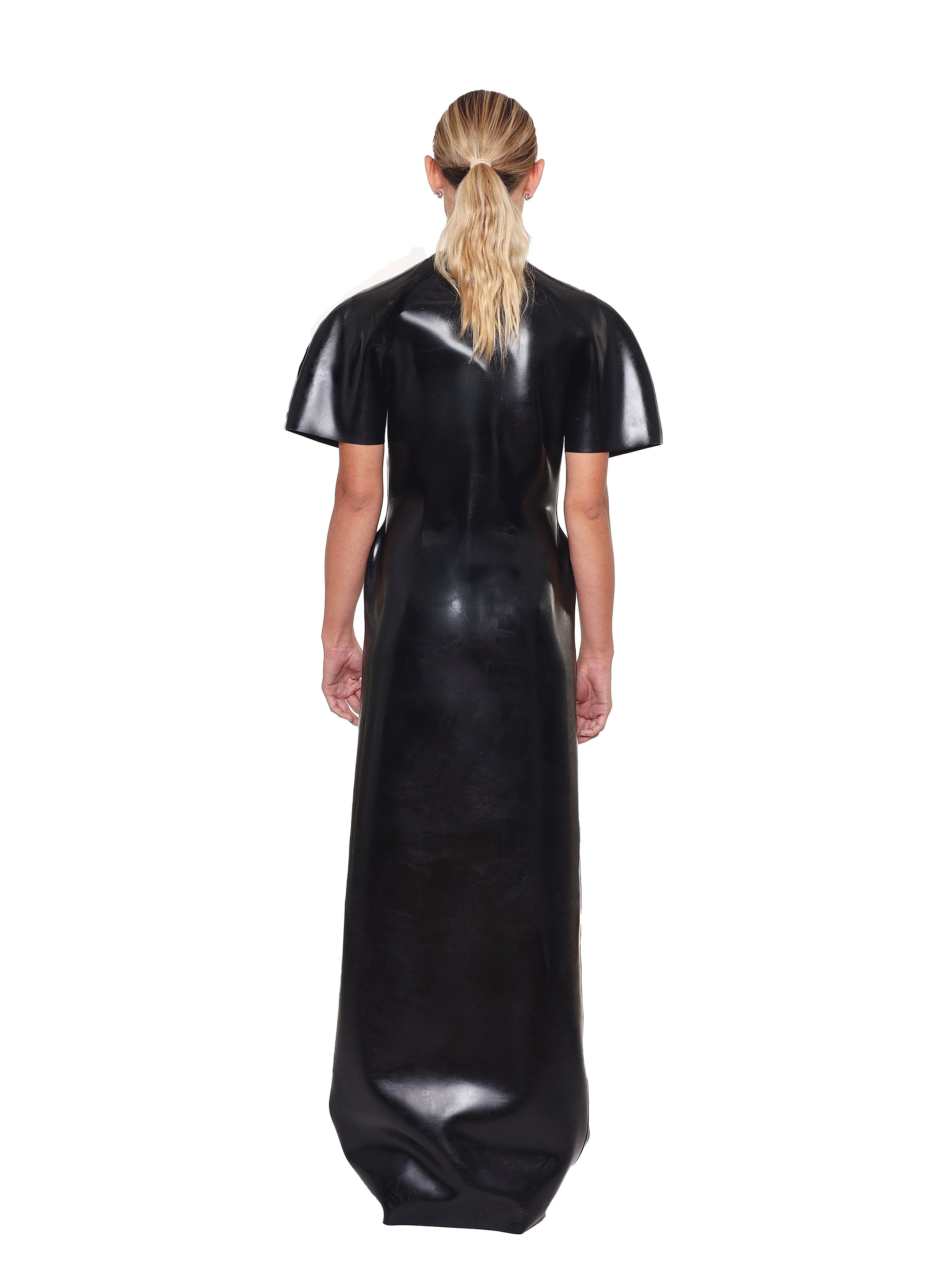 Black maxi evening dress with sculpted bust