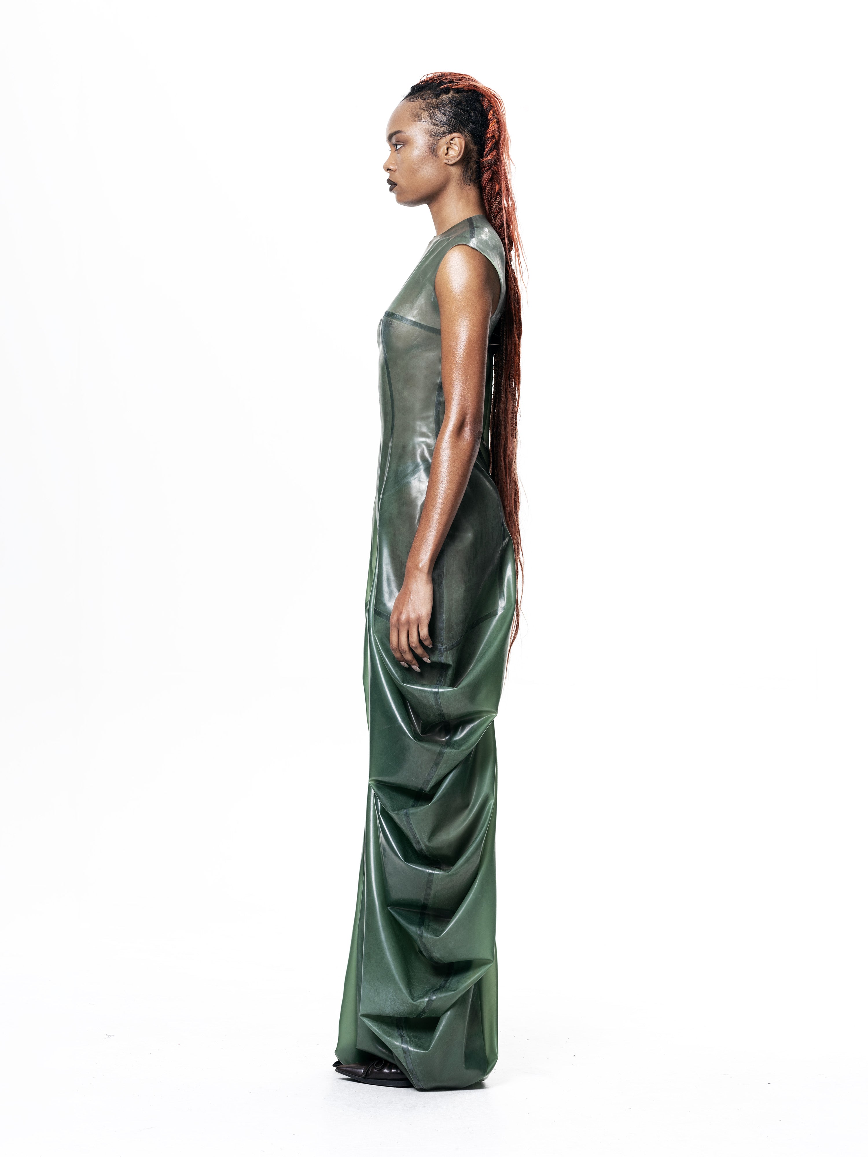 Green high neck draped maxi dress