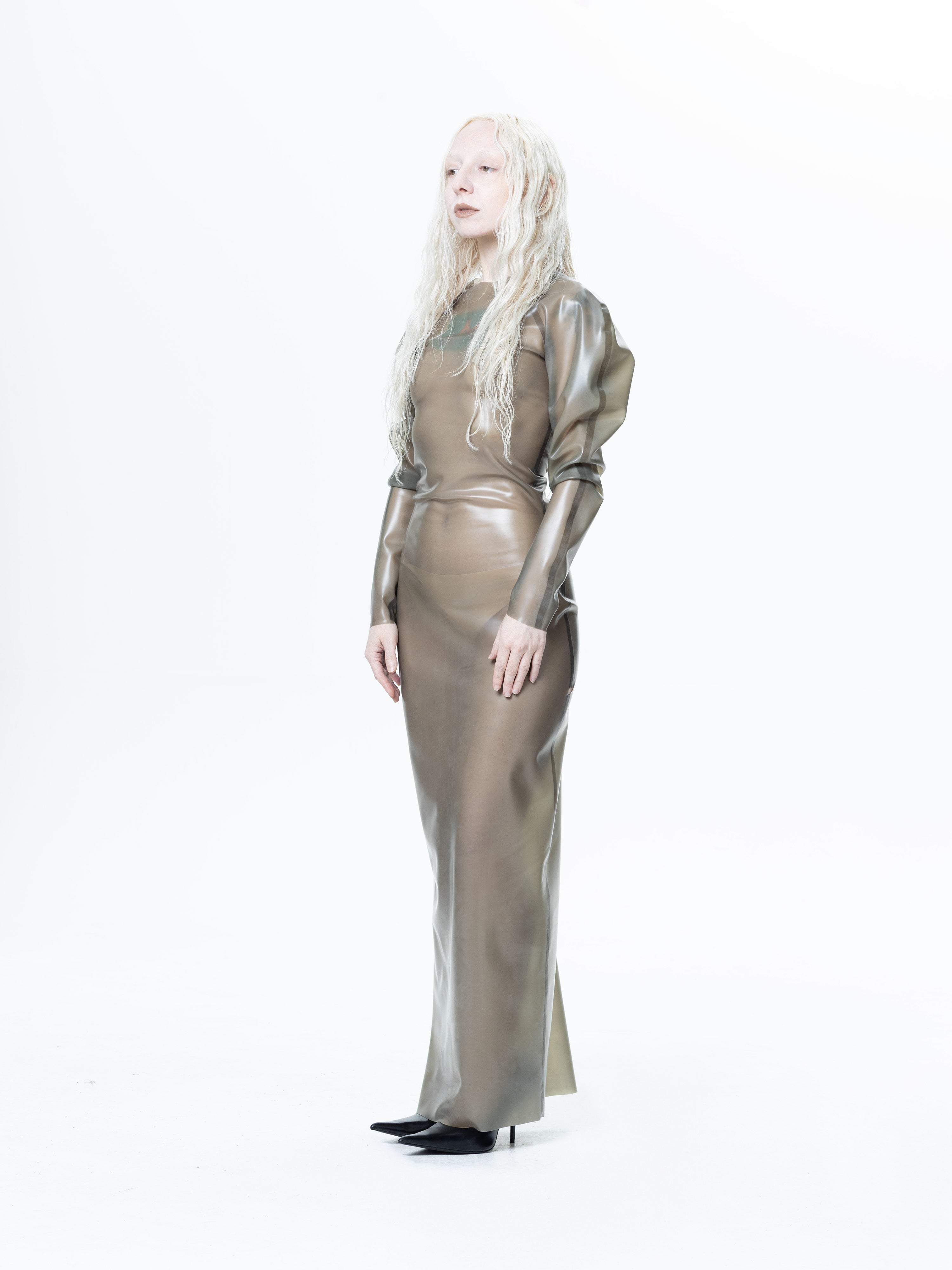 Grey long sleeve sheer maxi dress