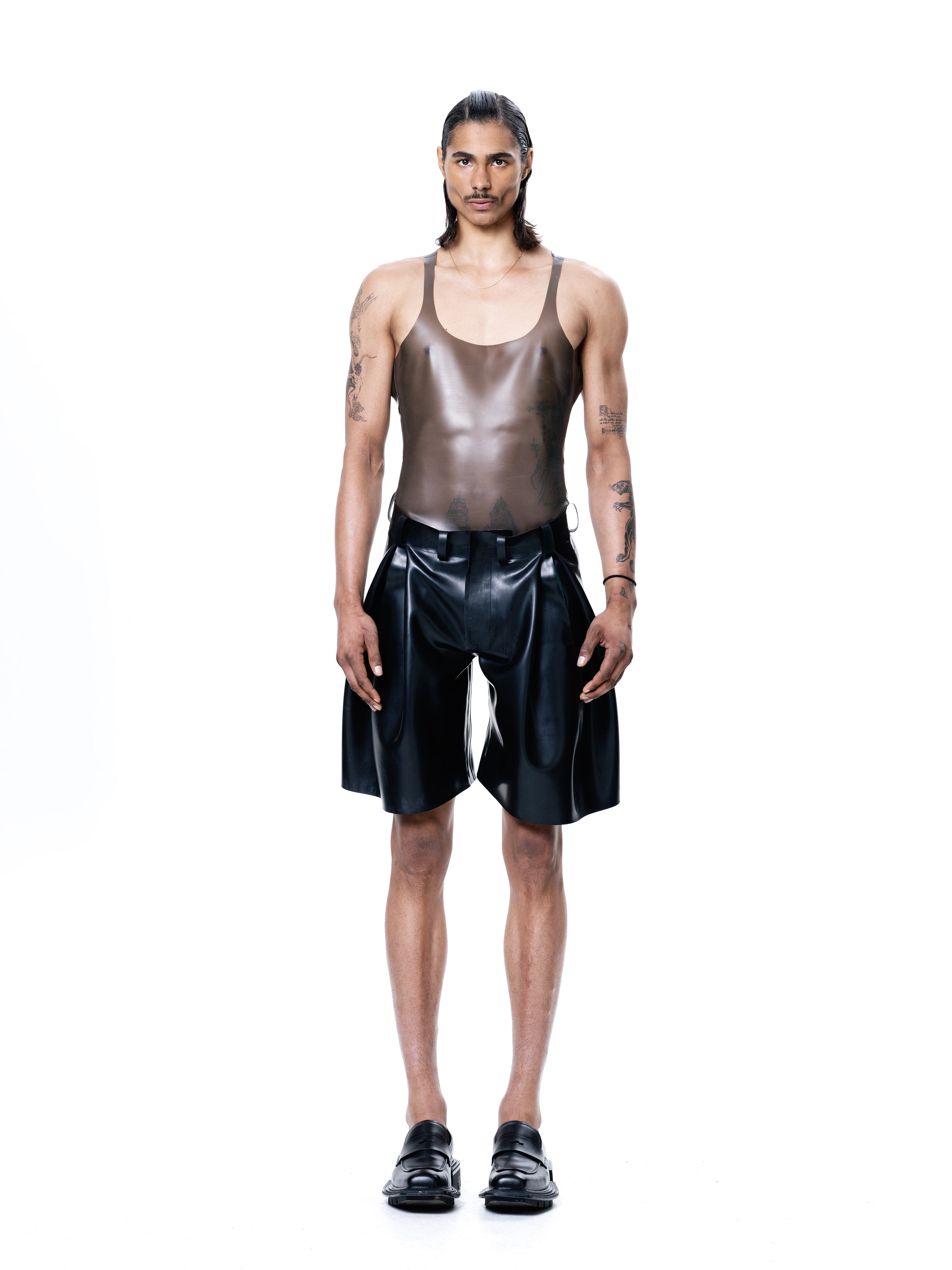 Black knee length pleated shorts