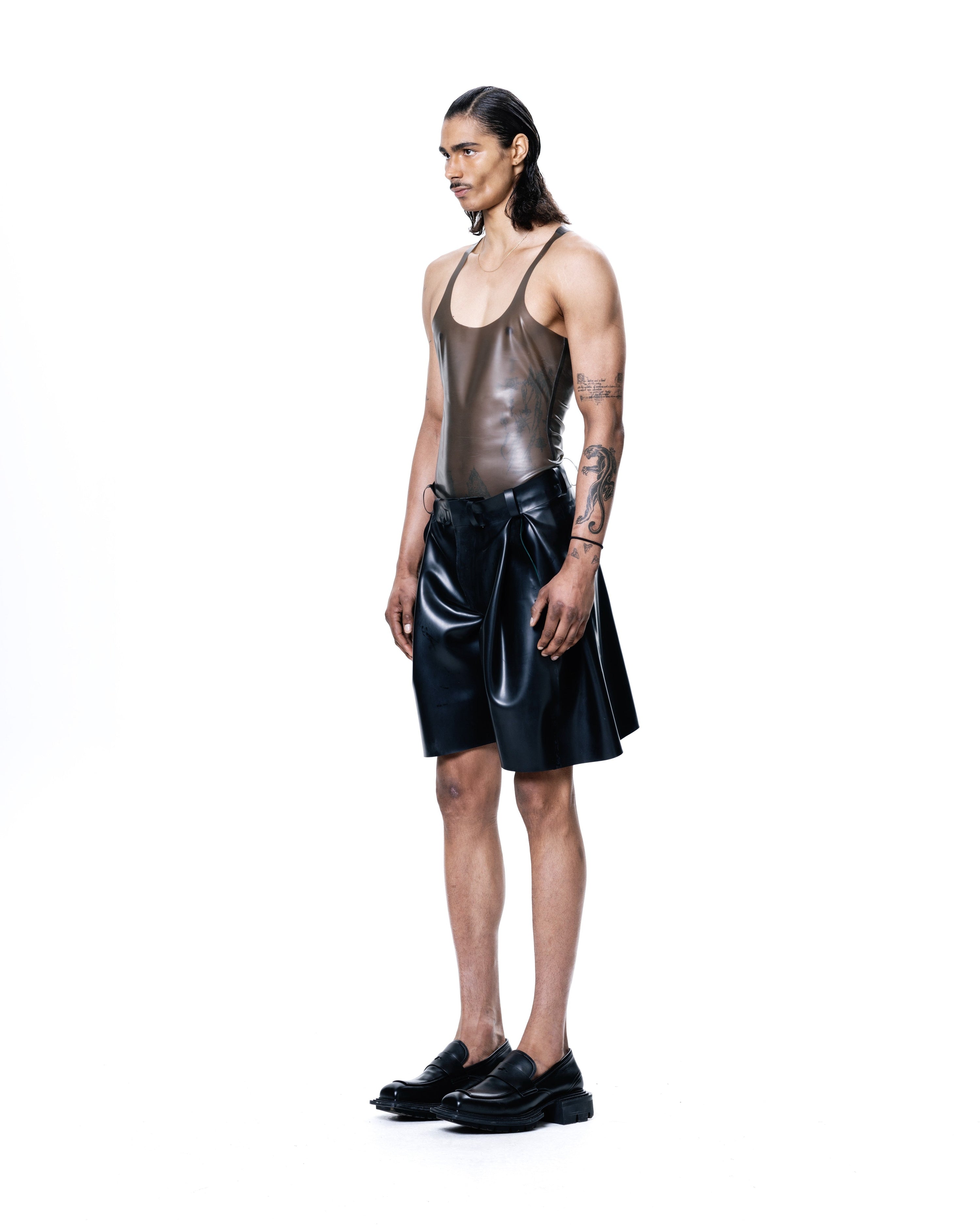Black knee length pleated shorts