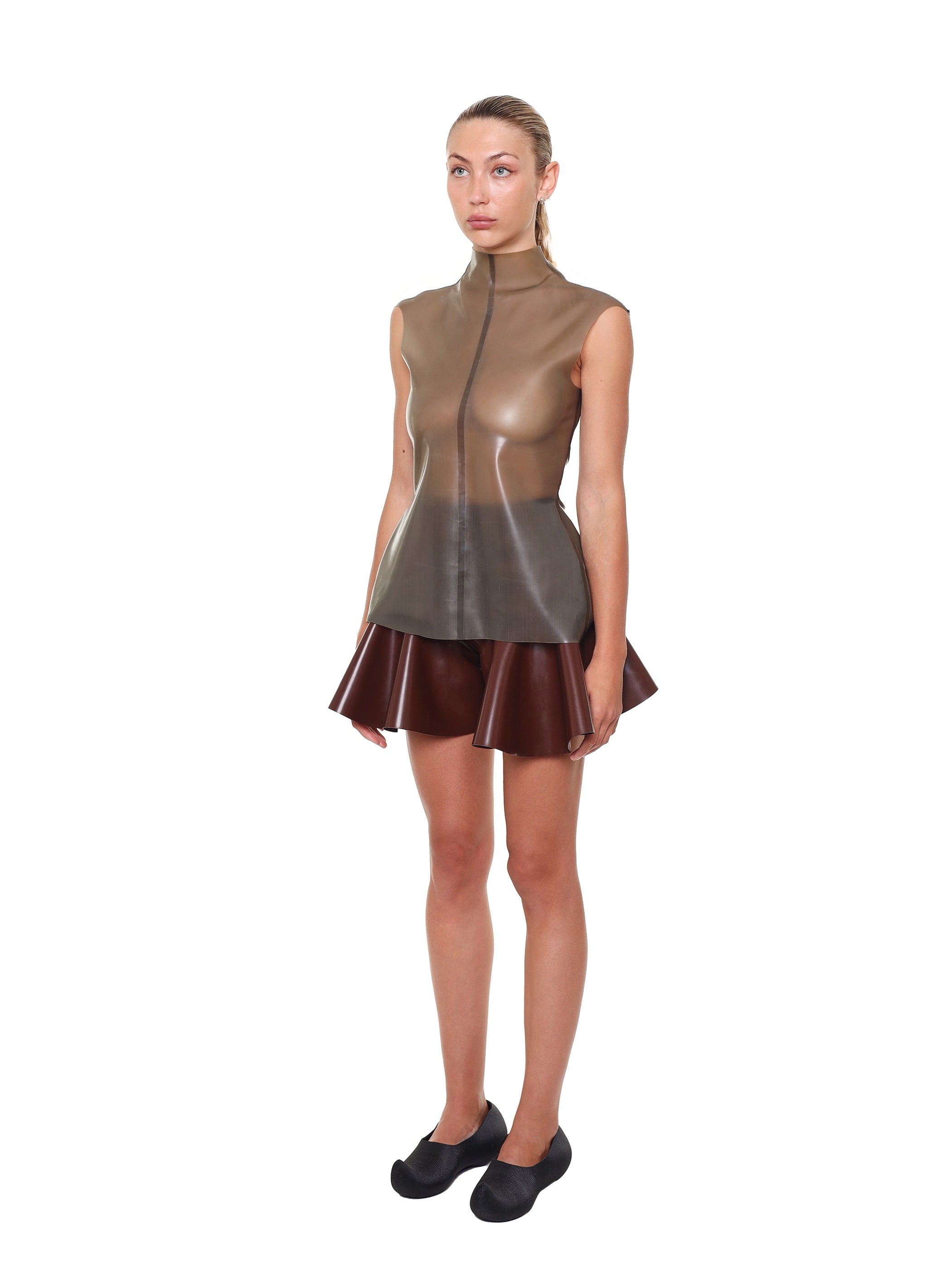 Brown high waist flared shorts