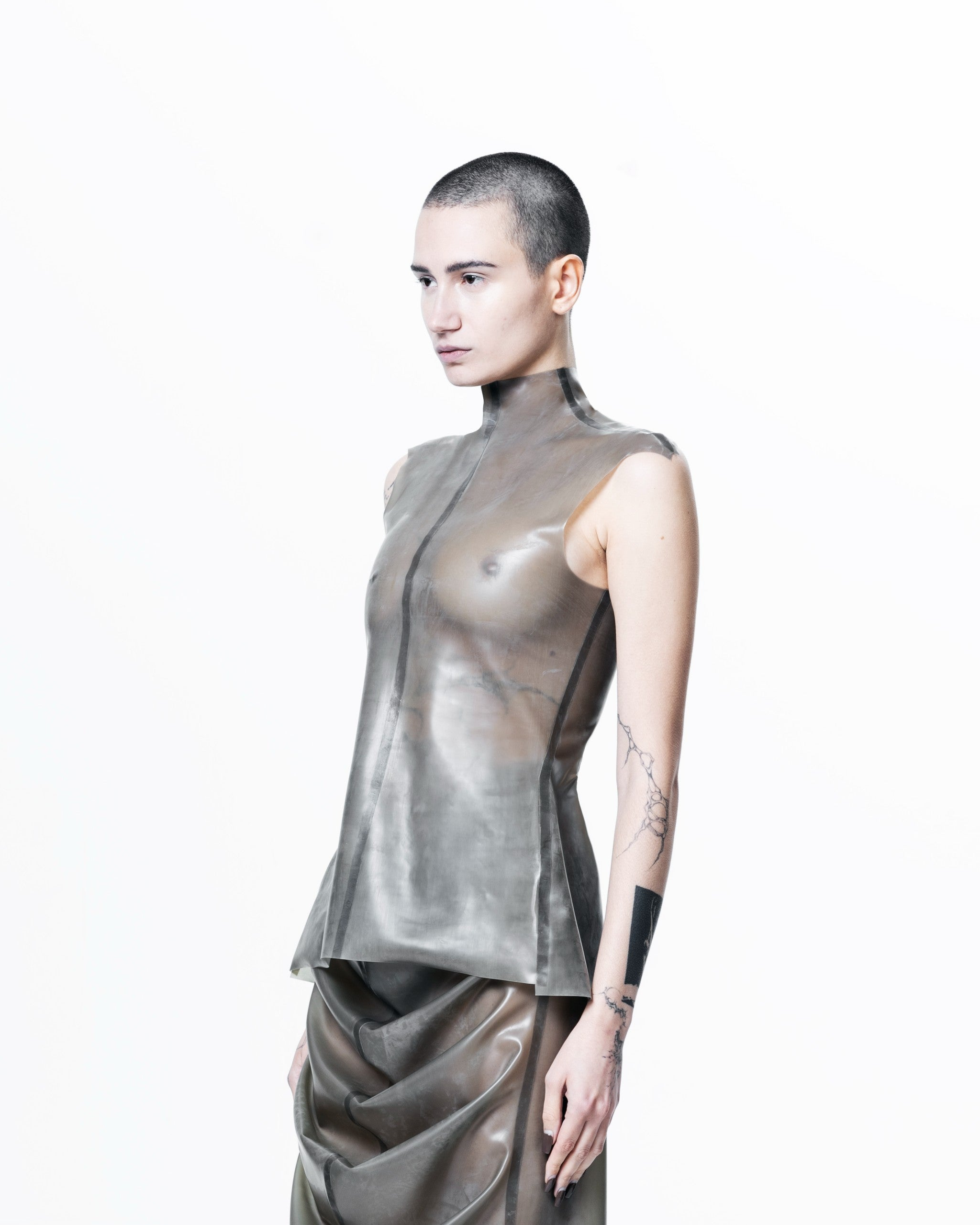 Grey structured high neck sleeveless top