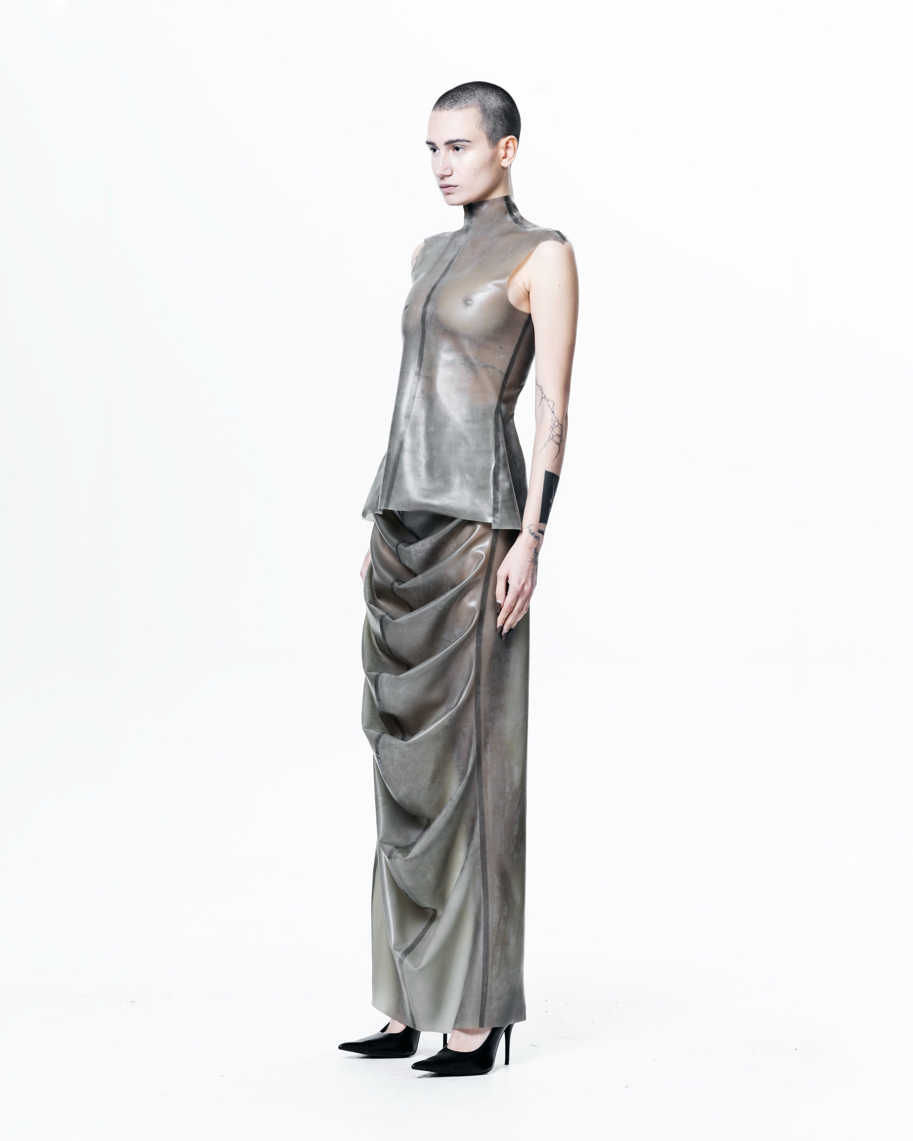 Grey structured high neck sleeveless top