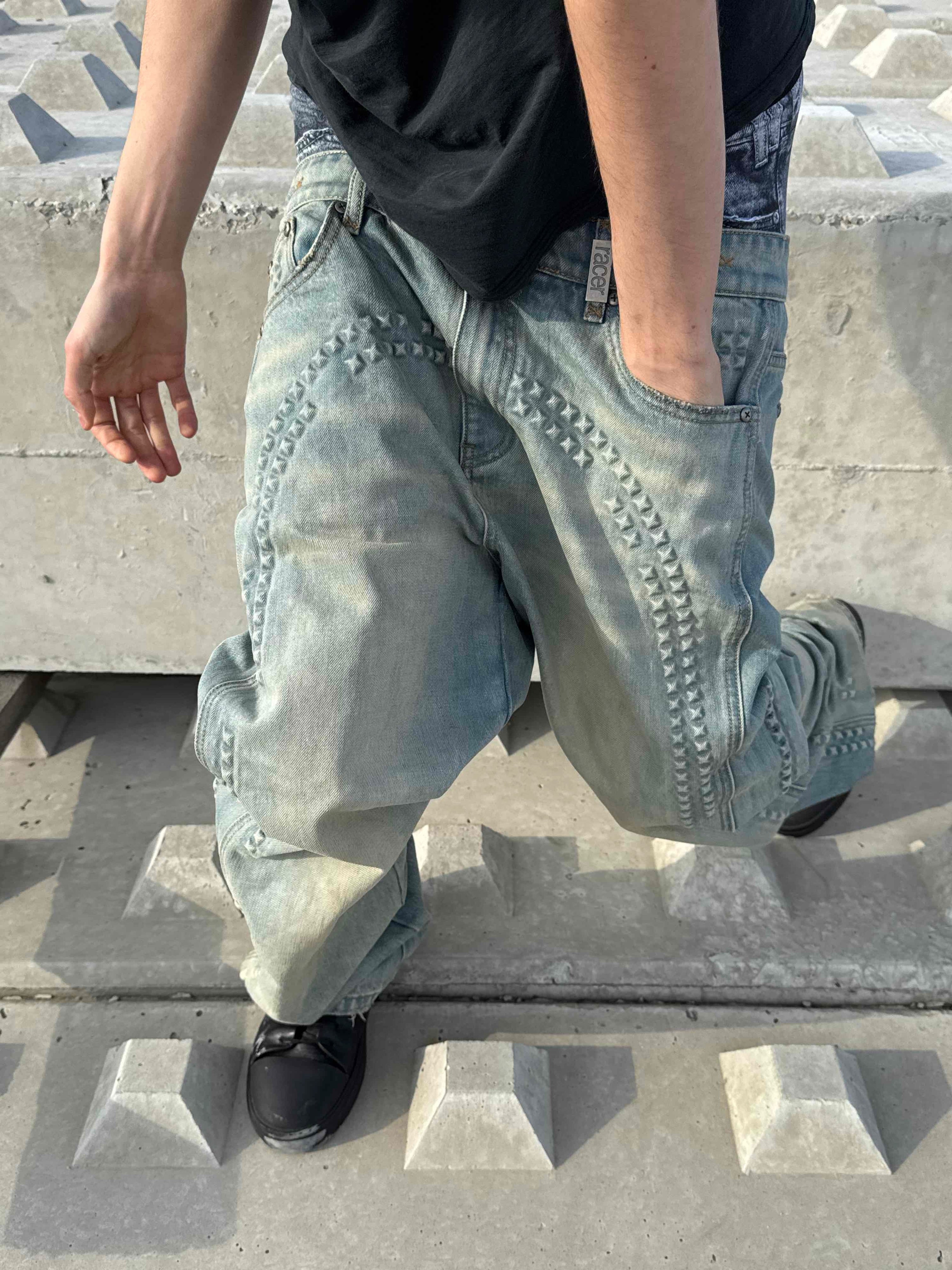 Pyramid embossed denim
