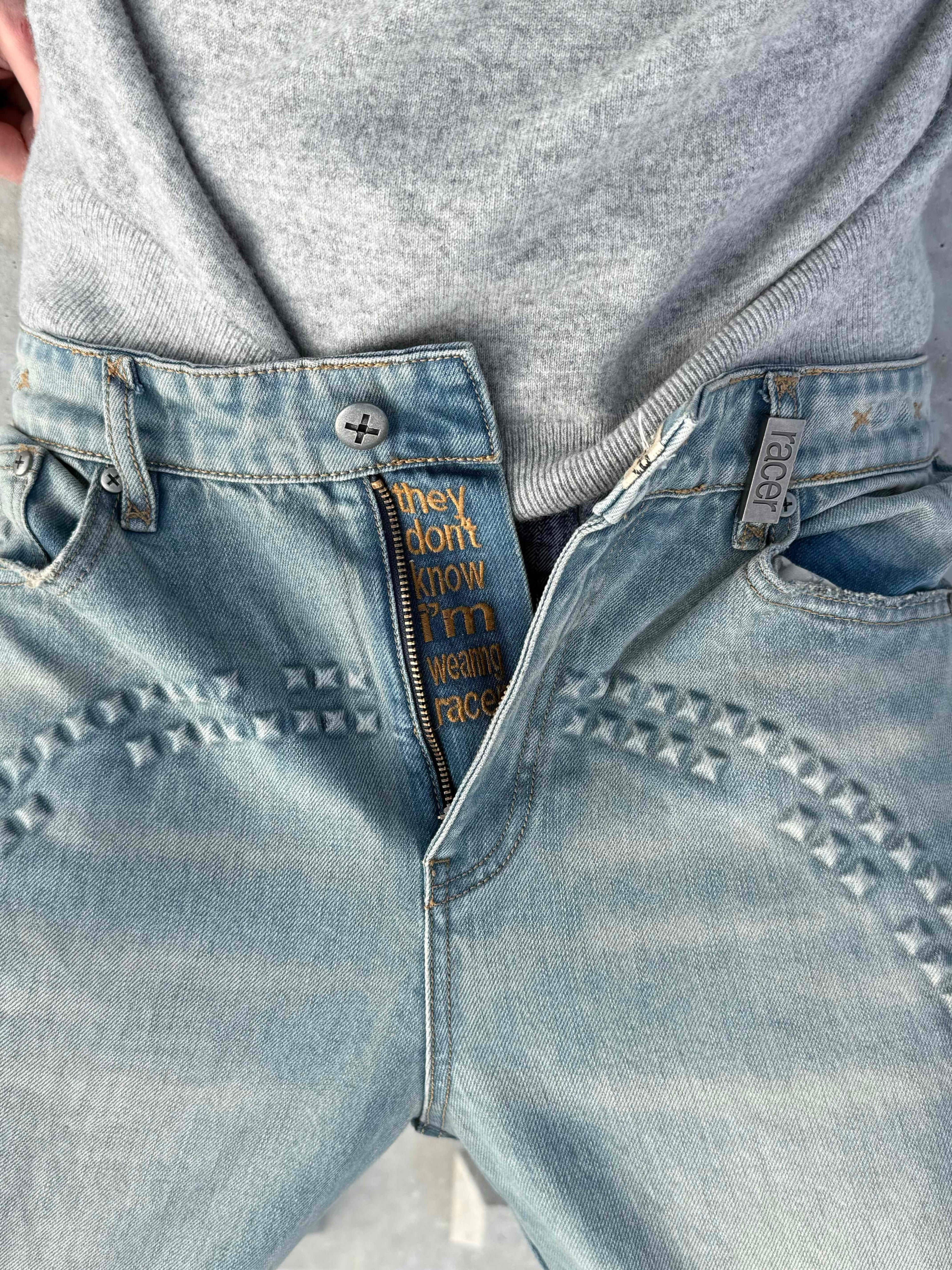 Pyramid embossed denim