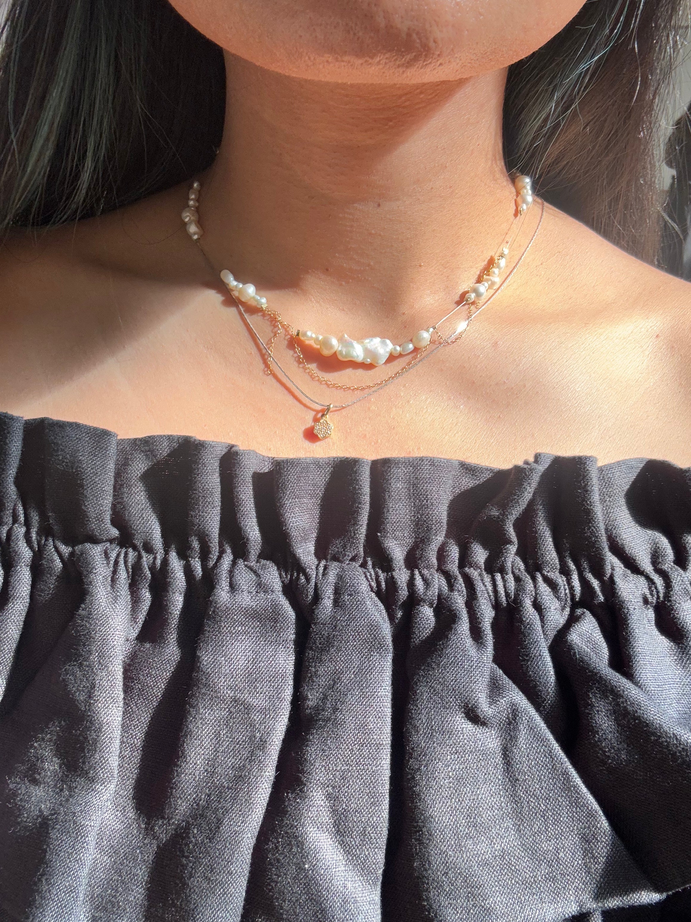 Flashing lights necklace - white/gold