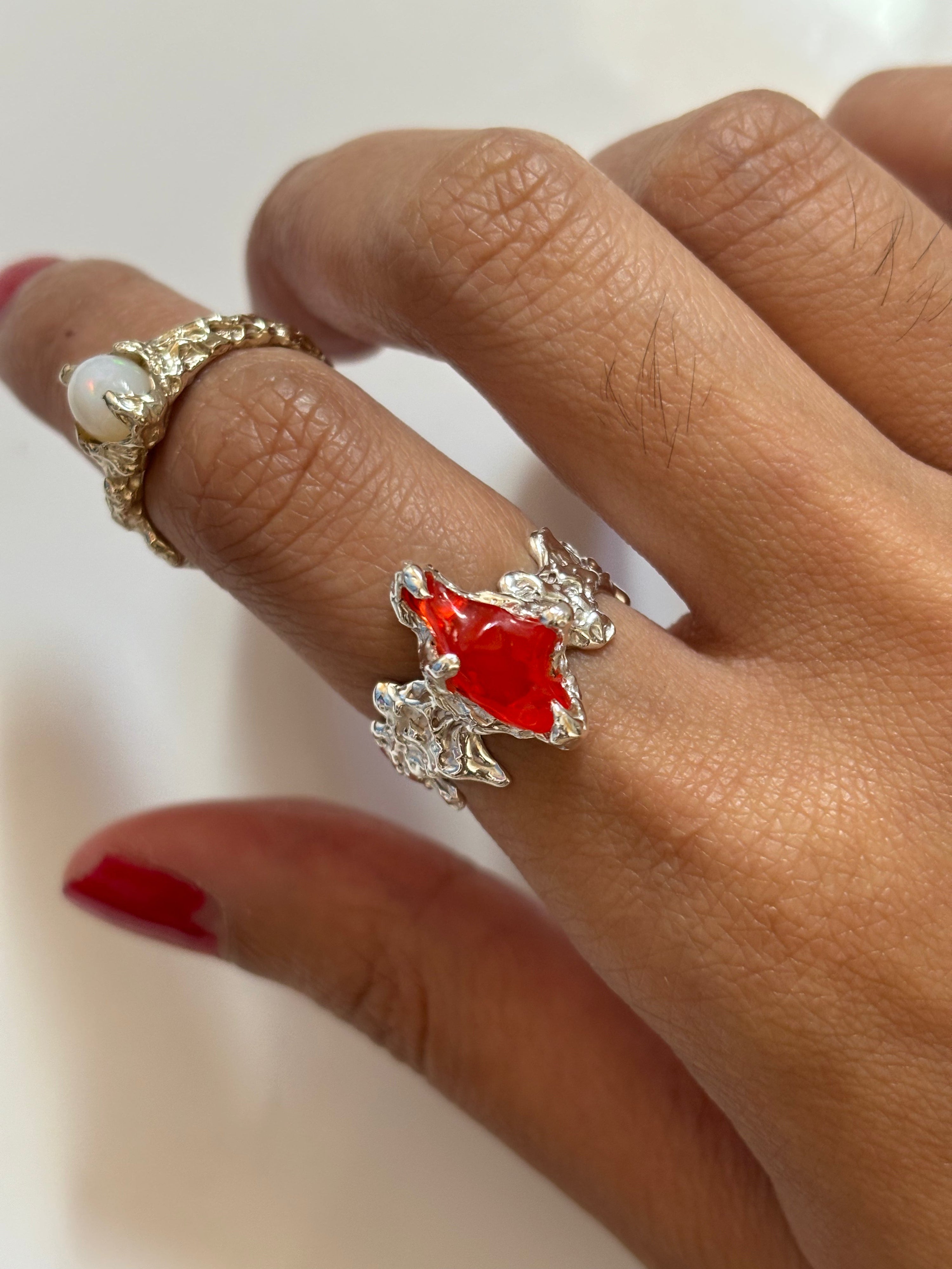 Ignite ring - mexican opal - orange/silver
