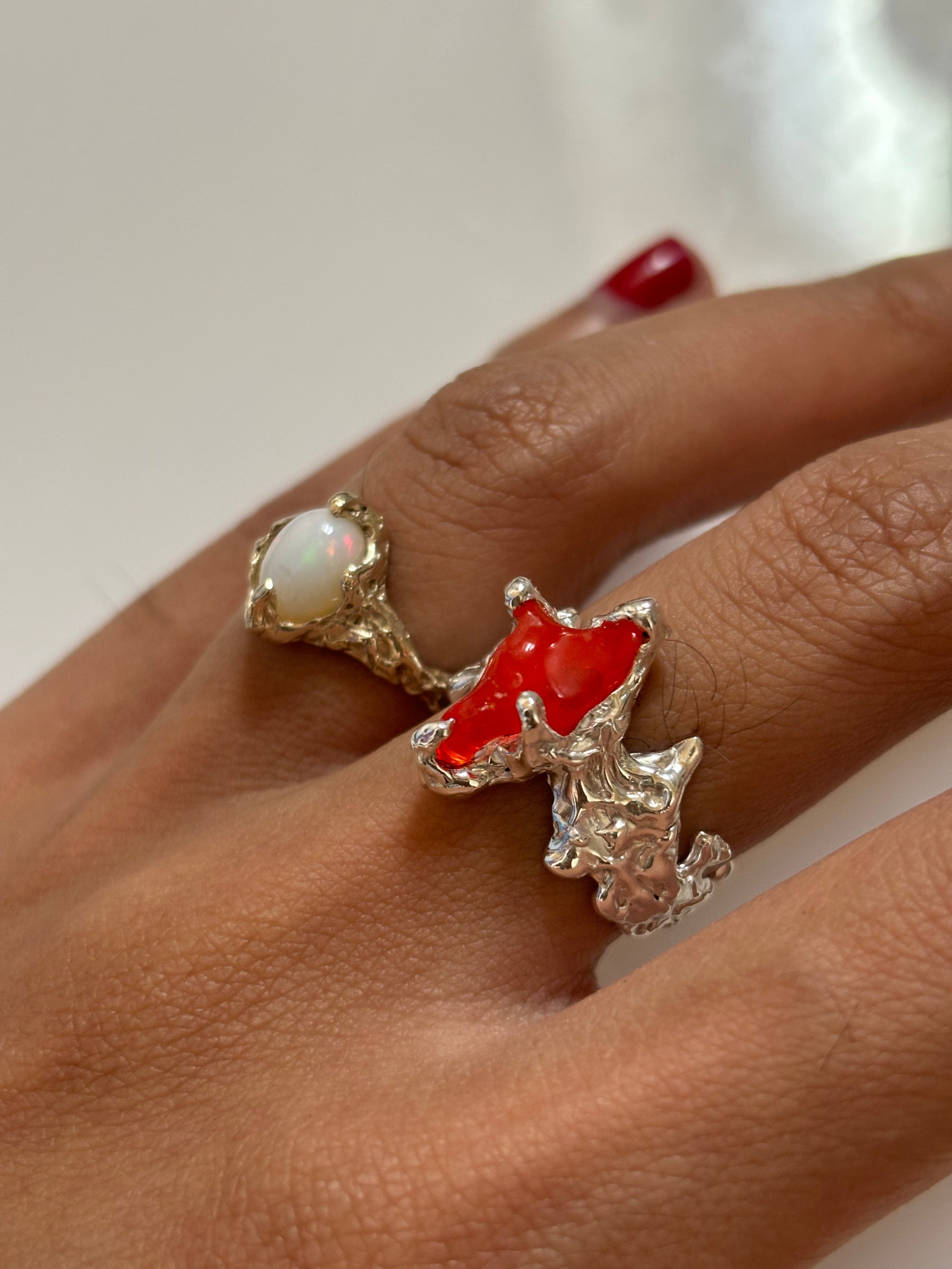 Ignite ring - mexican opal - orange/silver
