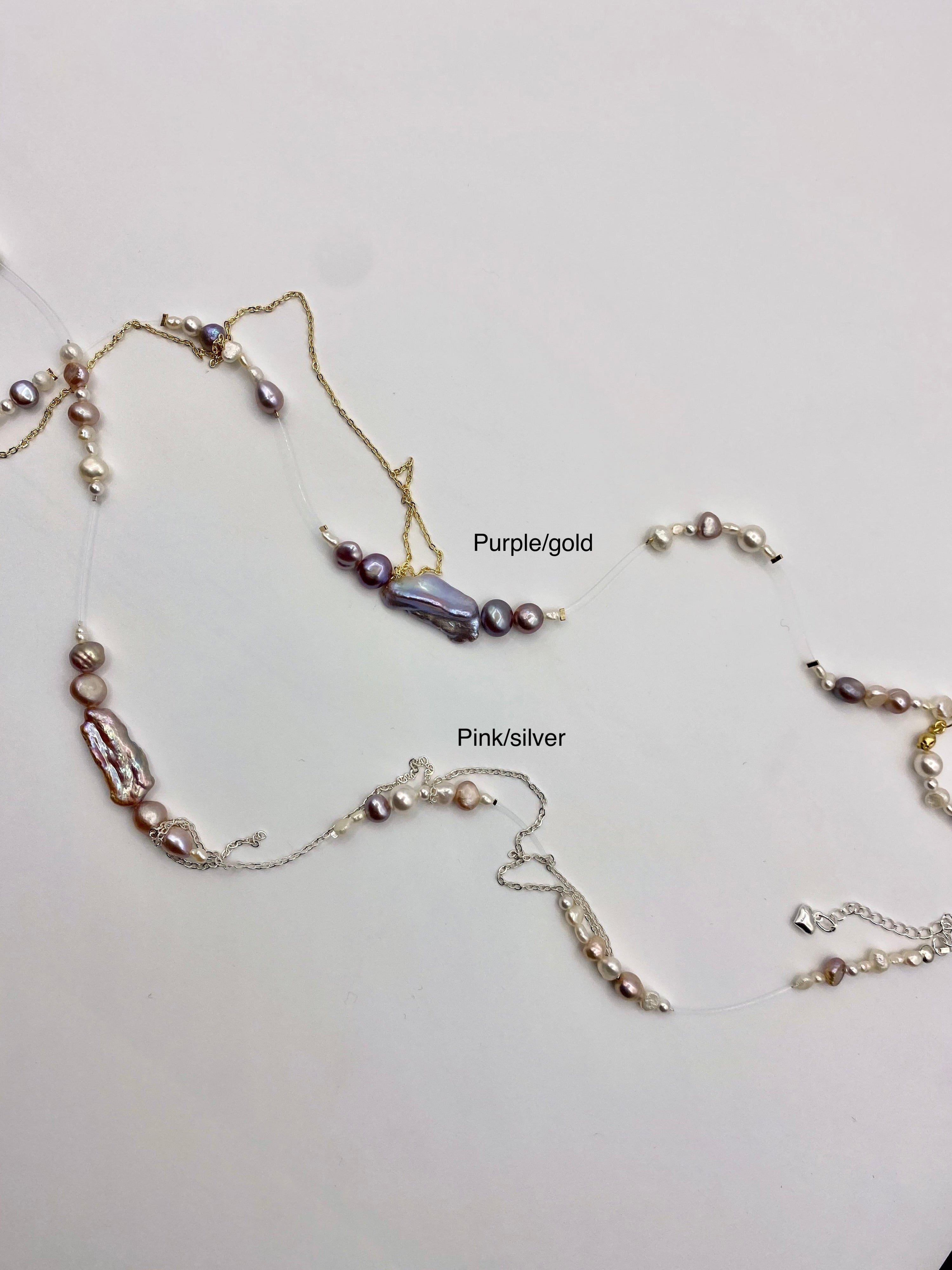 Flashing lights necklace - pink/silver