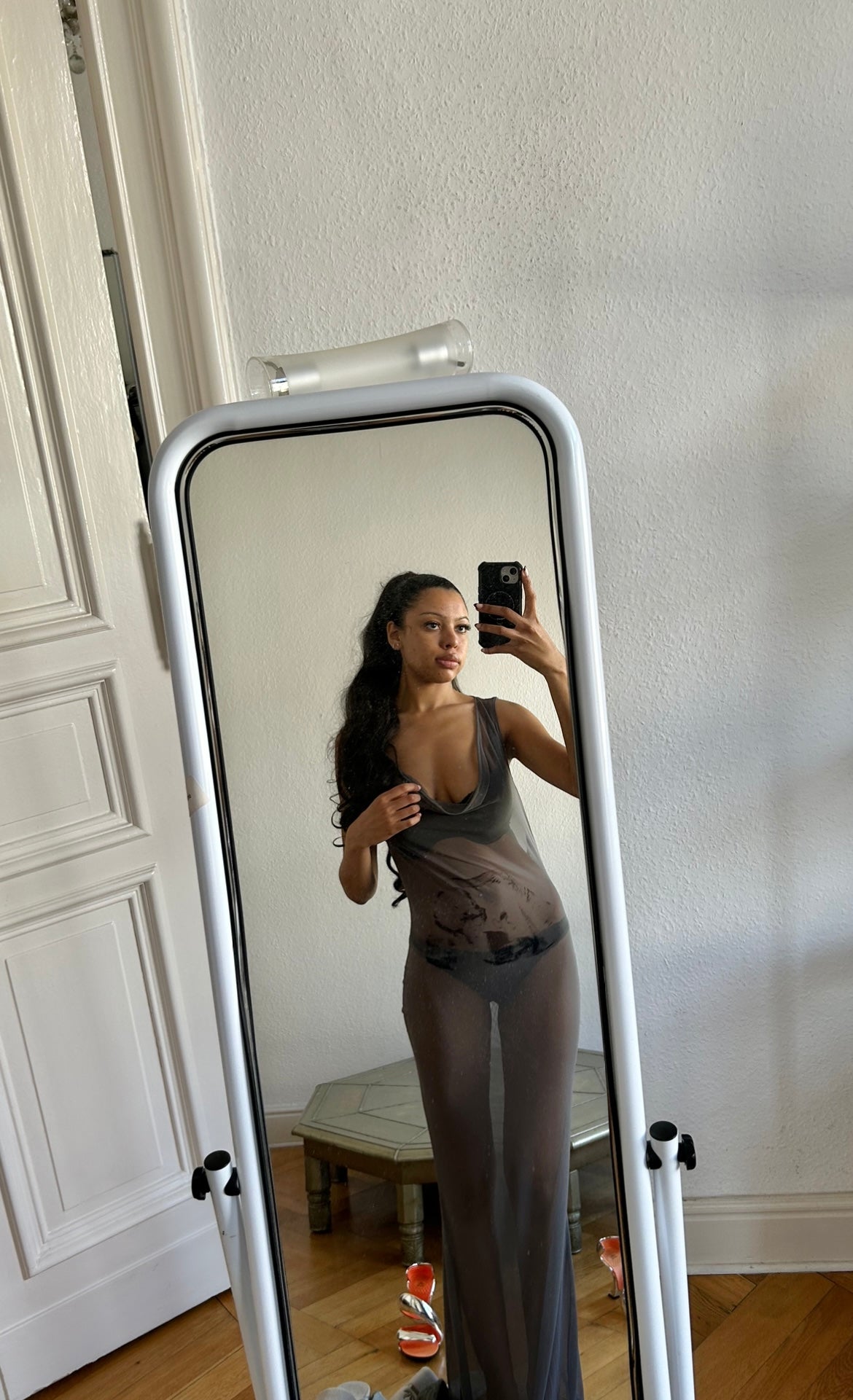 See-through long maxi dress "motherly" / "mother" grey