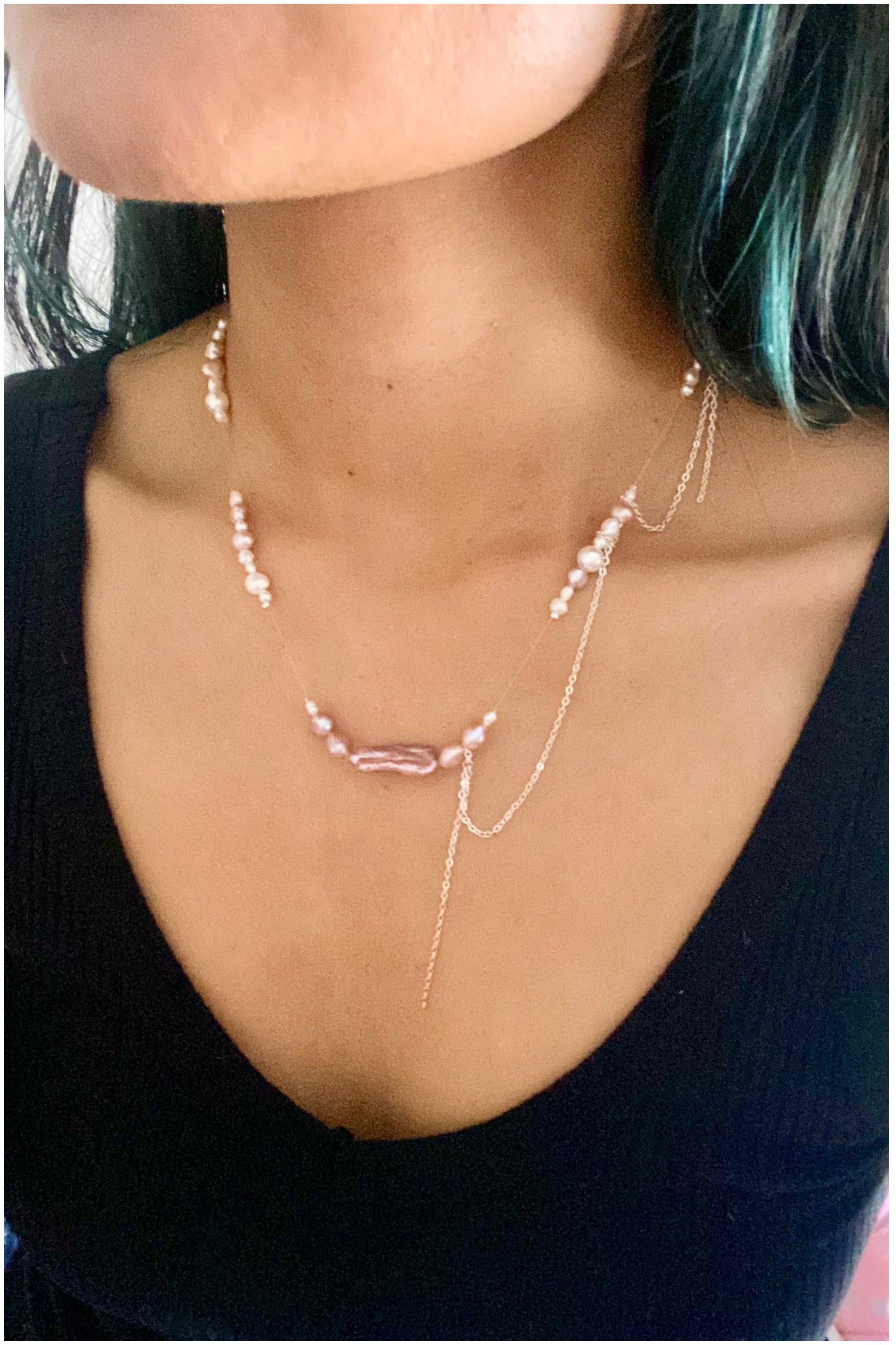 Flashing lights necklace - pink/silver