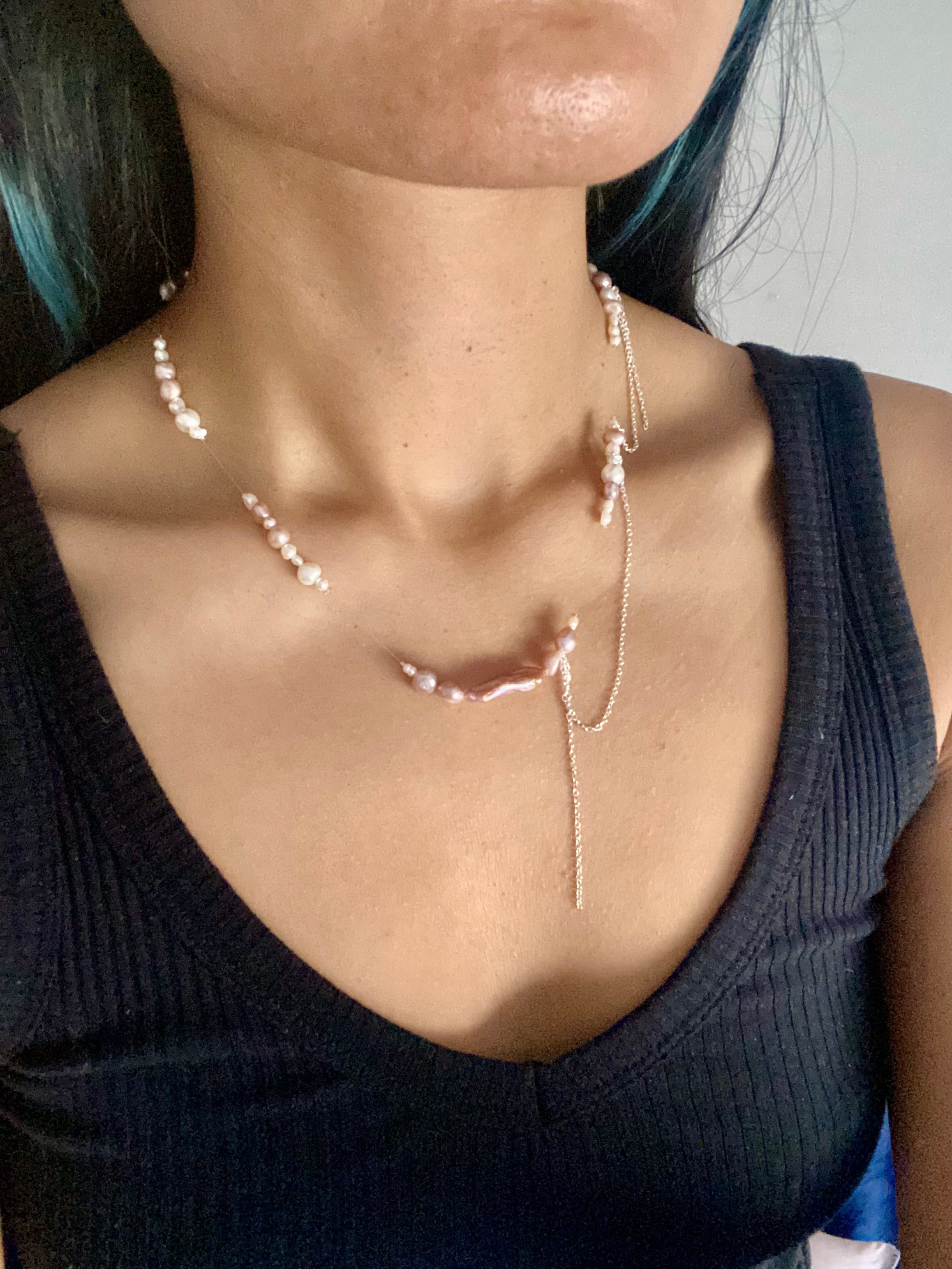 Flashing lights necklace - pink/silver