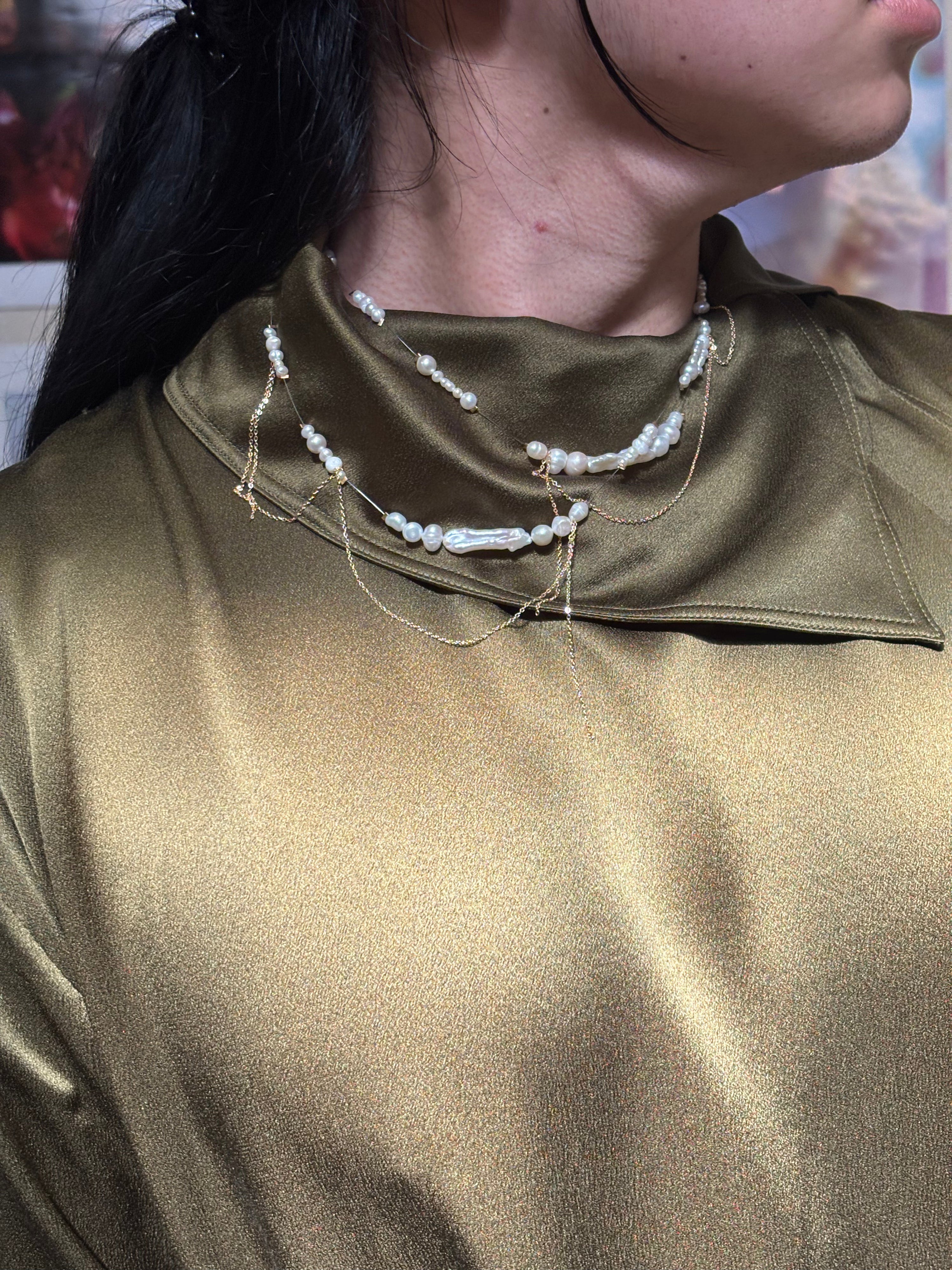 Flashing lights necklace - white/gold