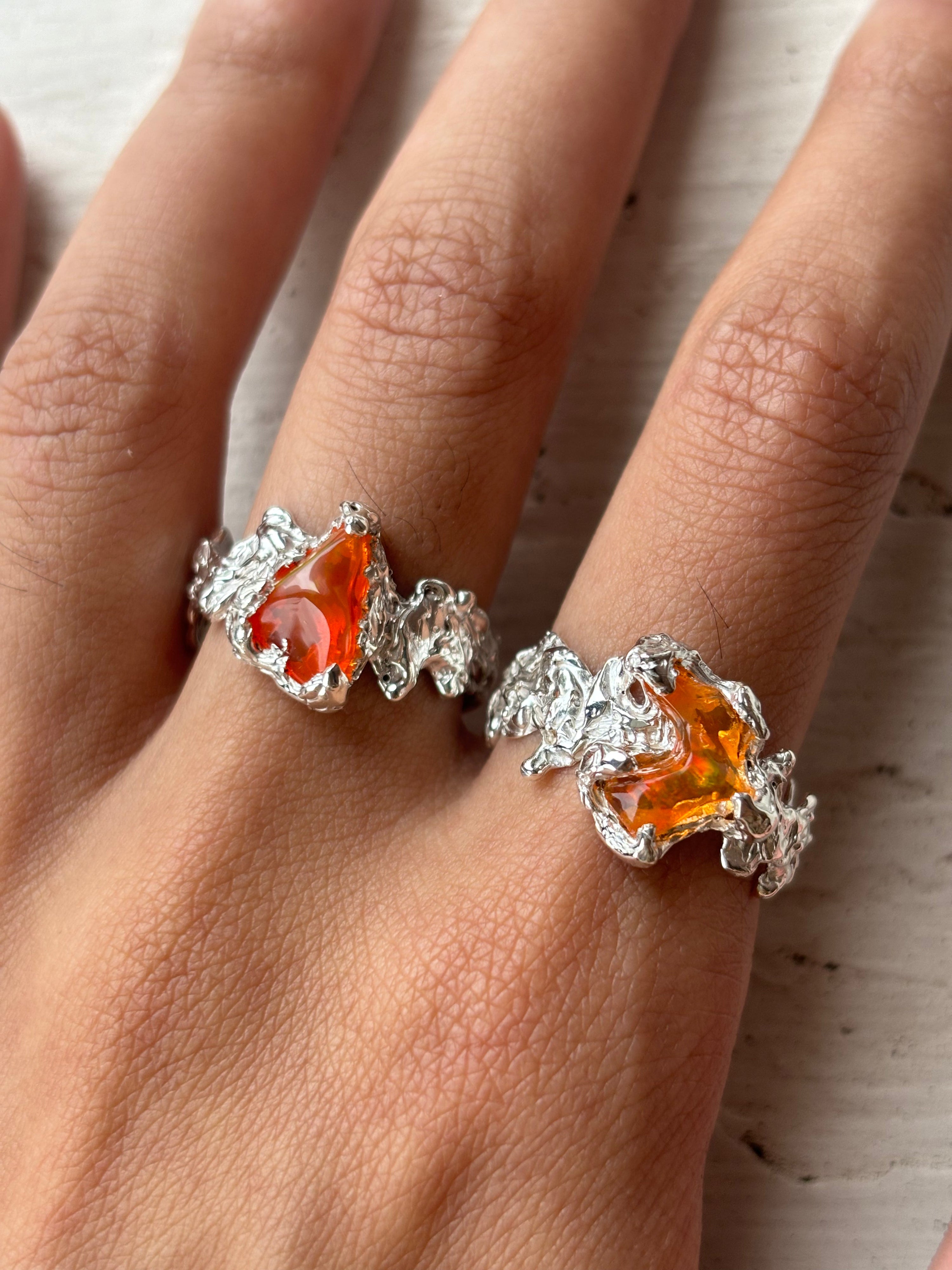 Ignite ring - mexican opal - orange/silver