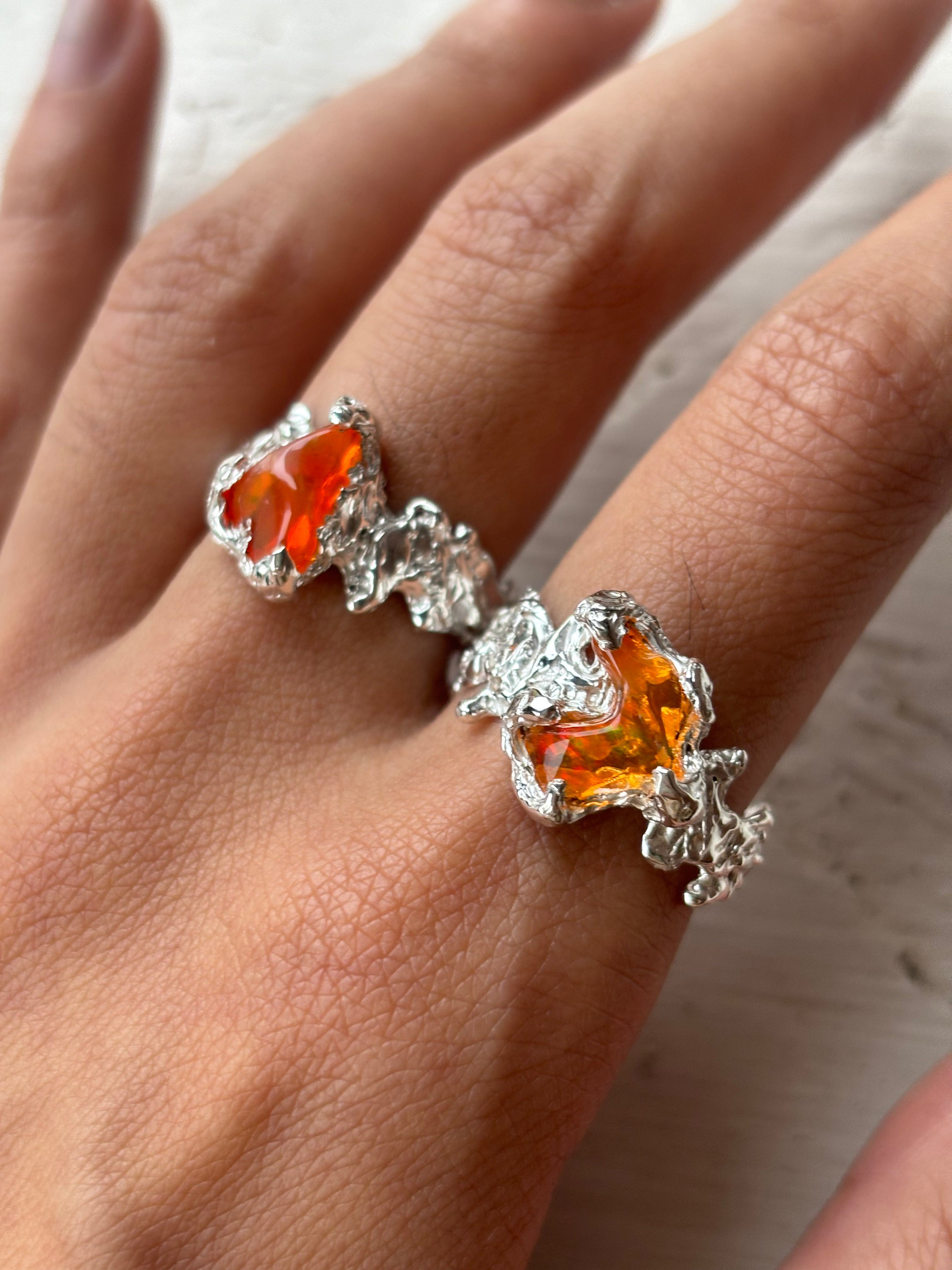 Ignite ring - mexican opal - orange/silver