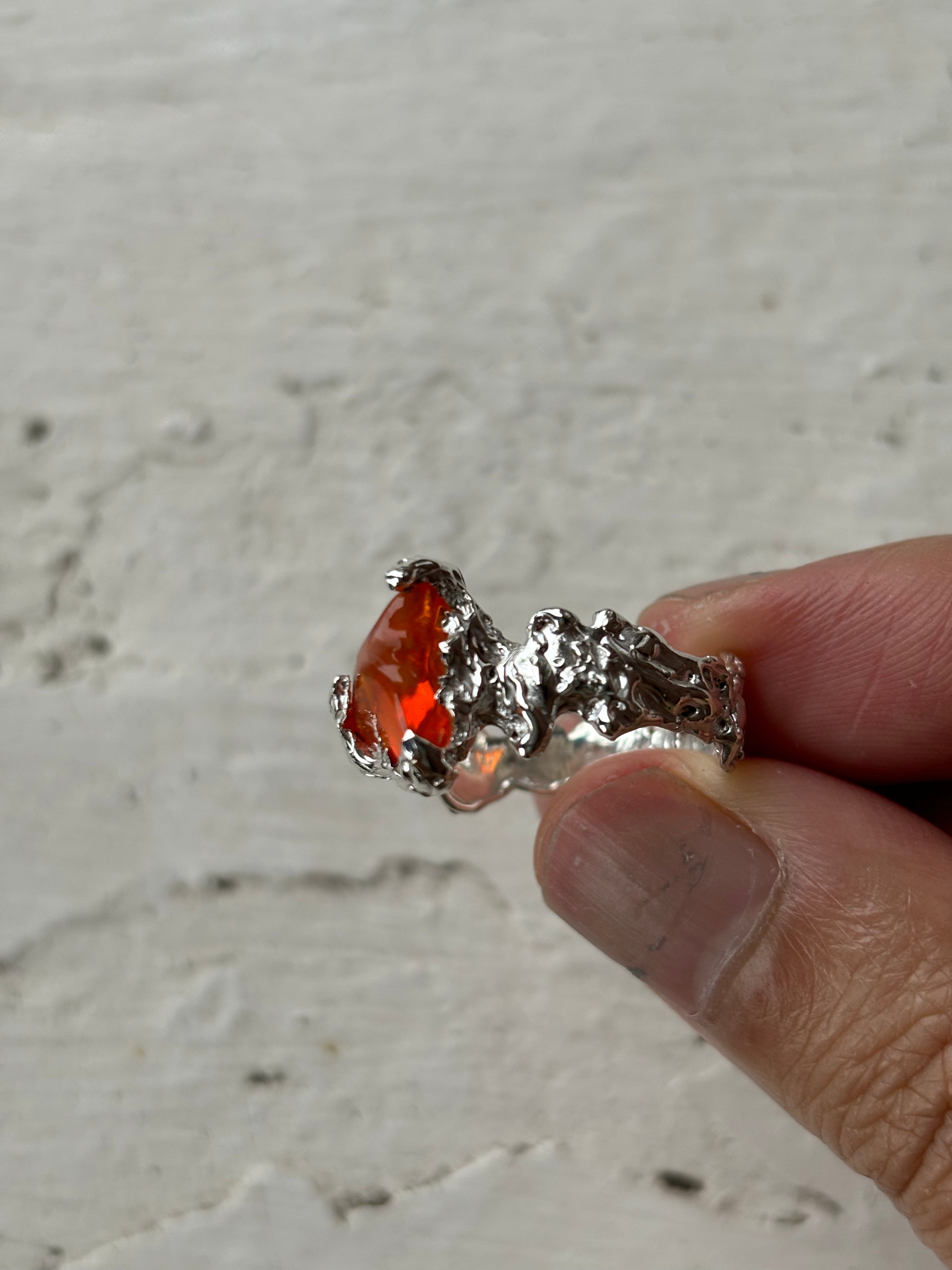 Ignite ring - mexican opal - orange/silver