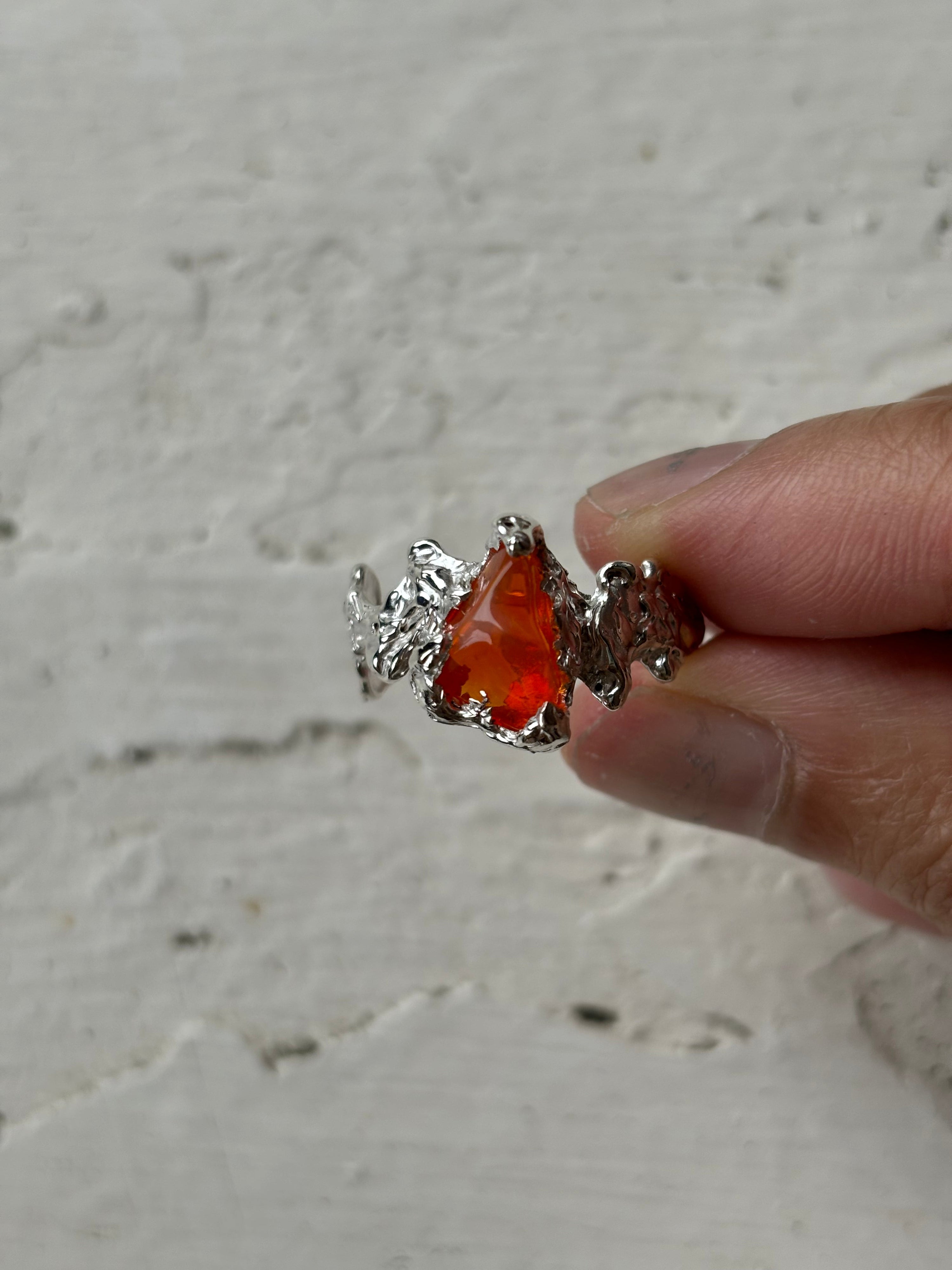 Ignite ring - mexican opal - orange/silver