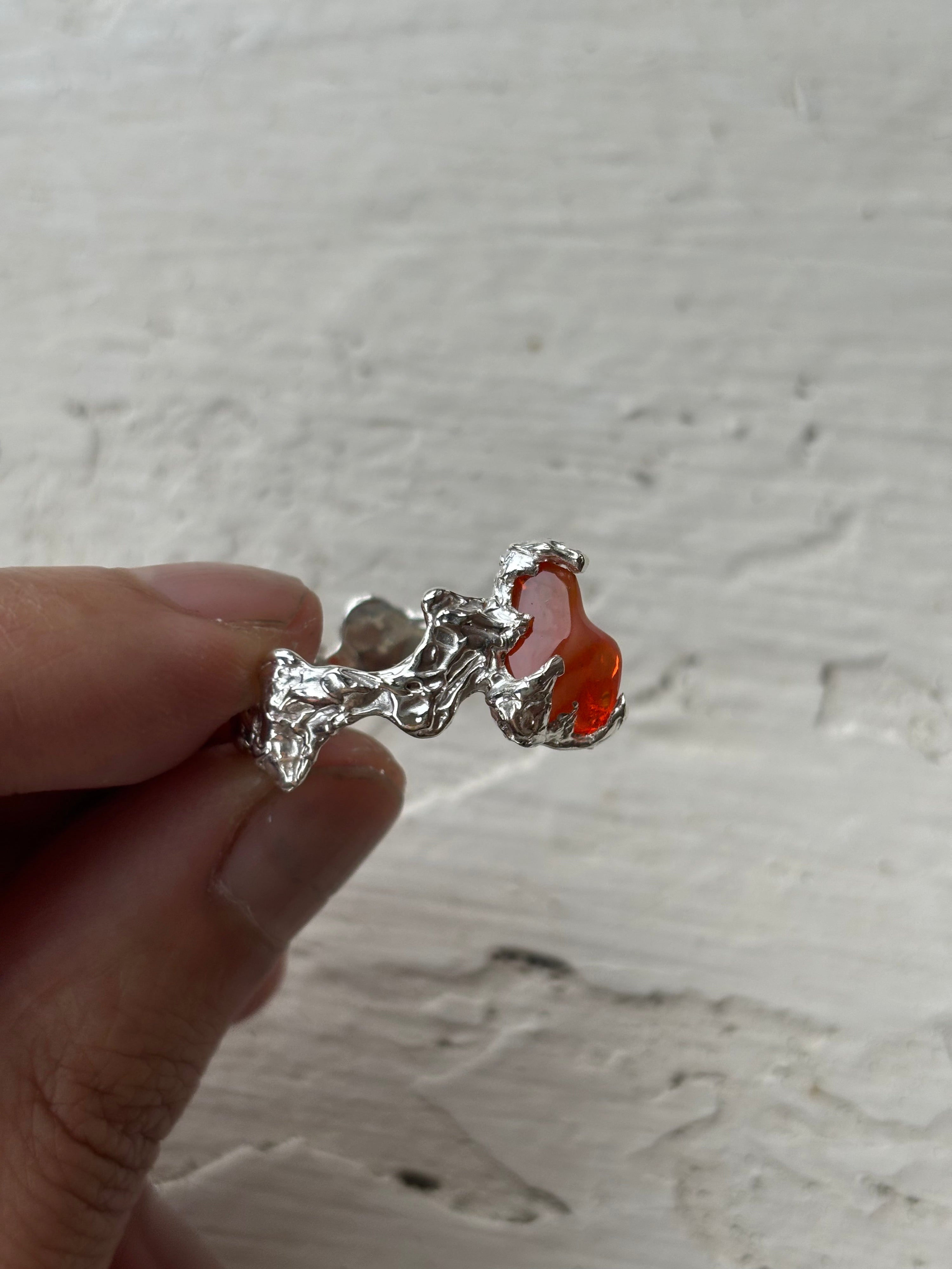 Ignite ring - mexican opal - orange/silver