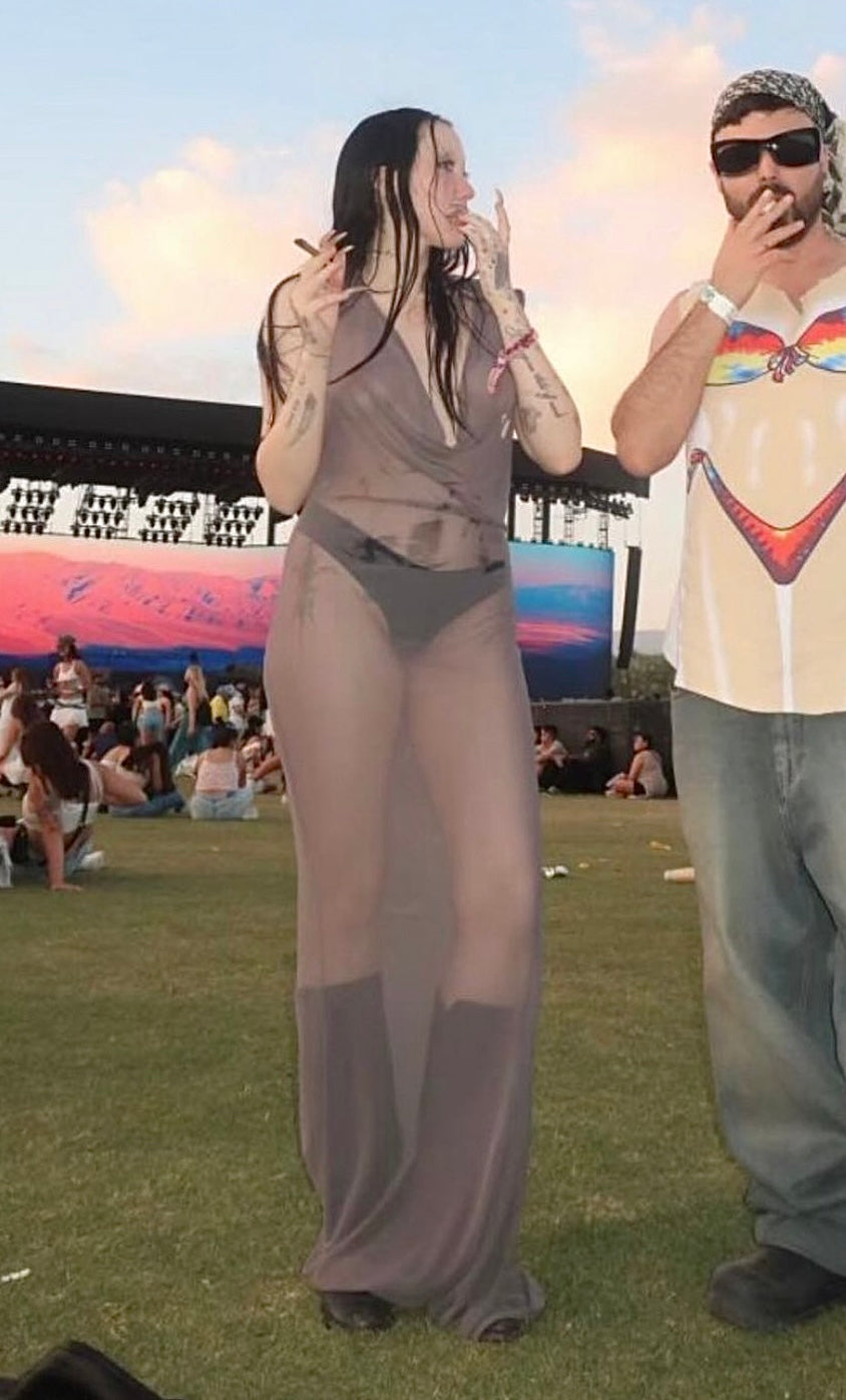See-through long maxi dress "motherly" / "mother" creme