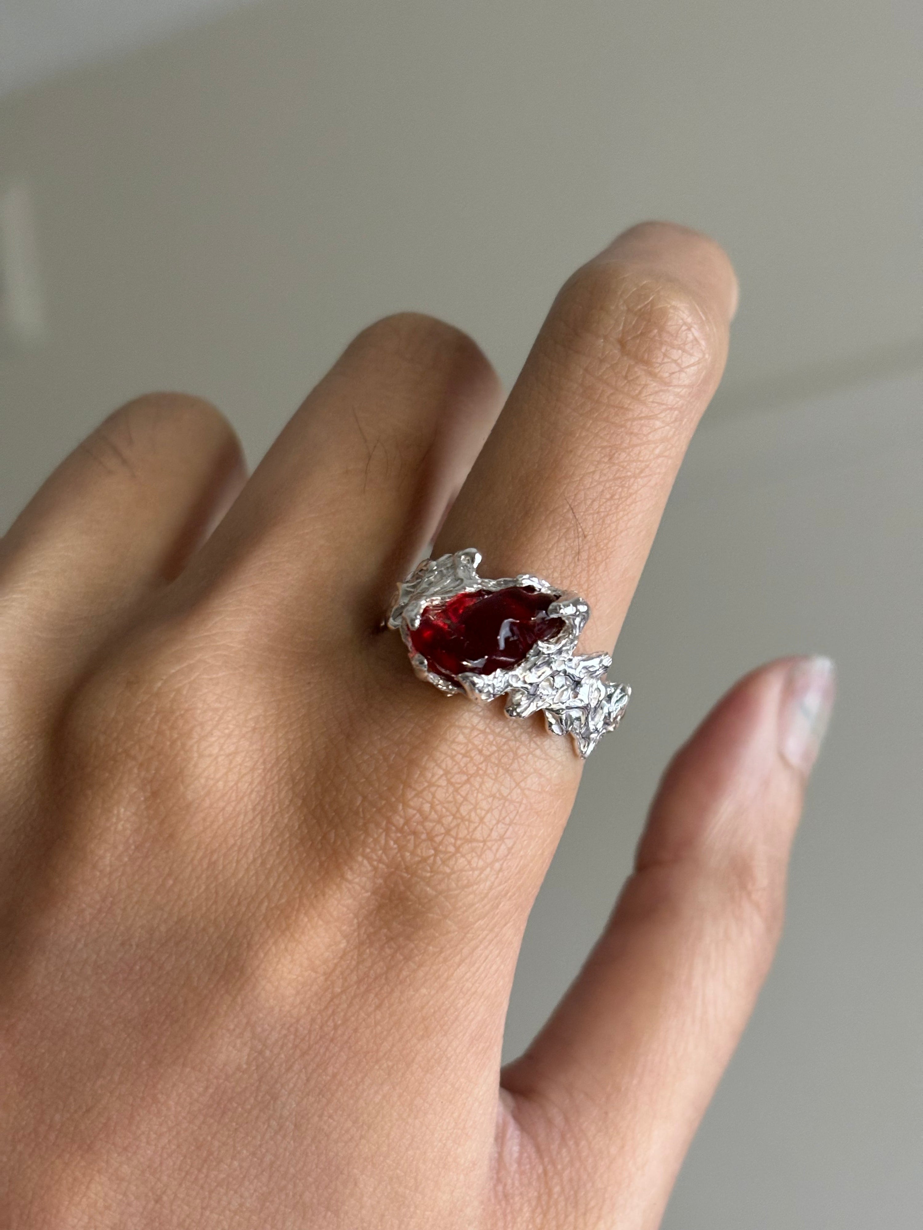 Ignite ring - mexican opal - orange/silver