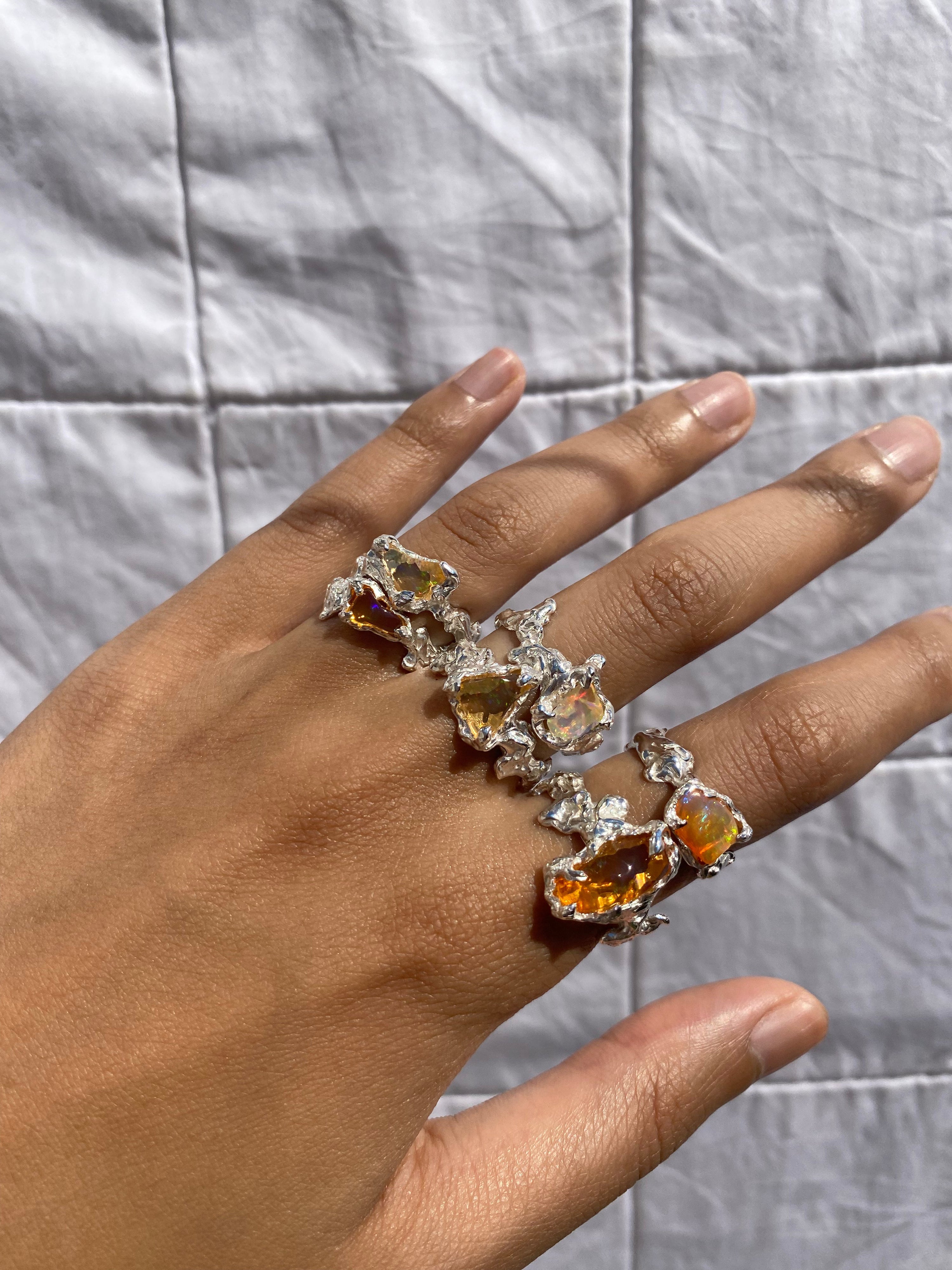 Ignite ring - mexican opal - yellow/silver
