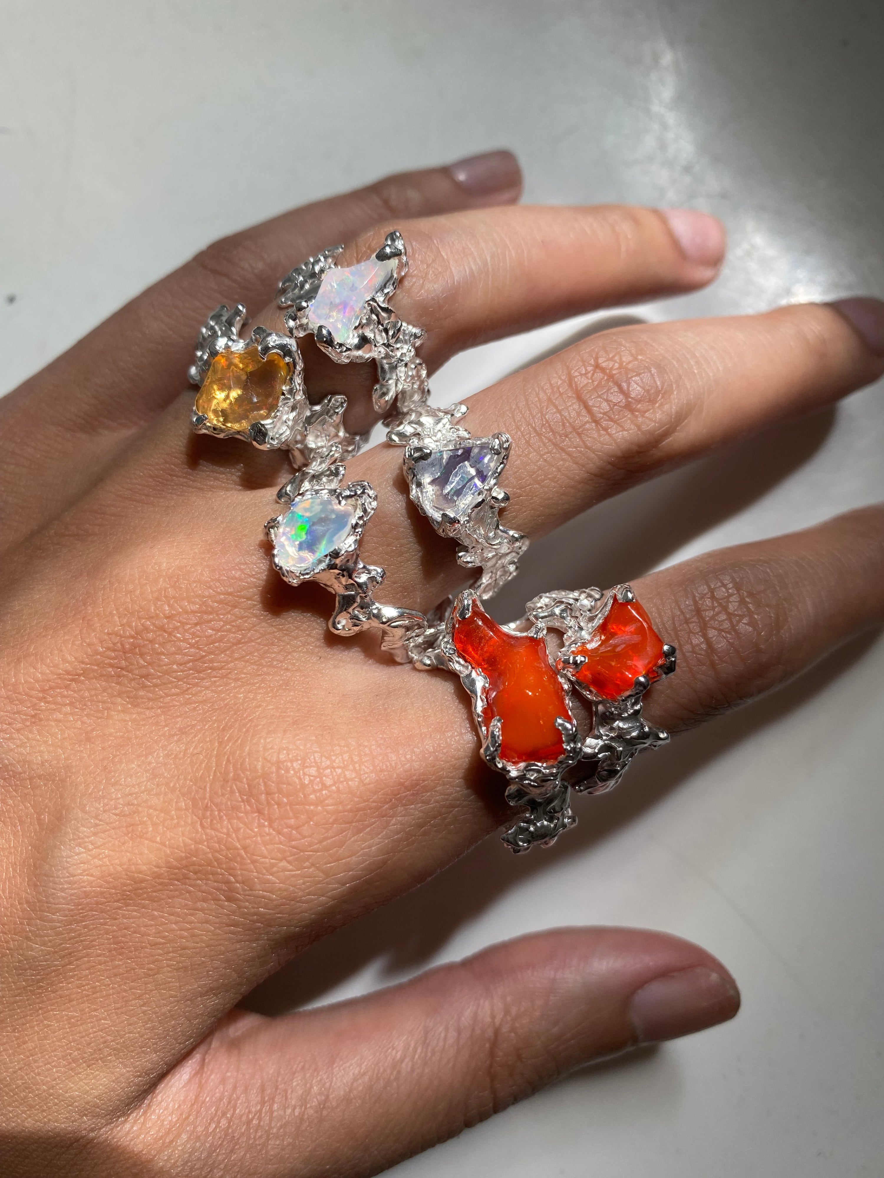 Ignite ring - mexican opal - orange/silver