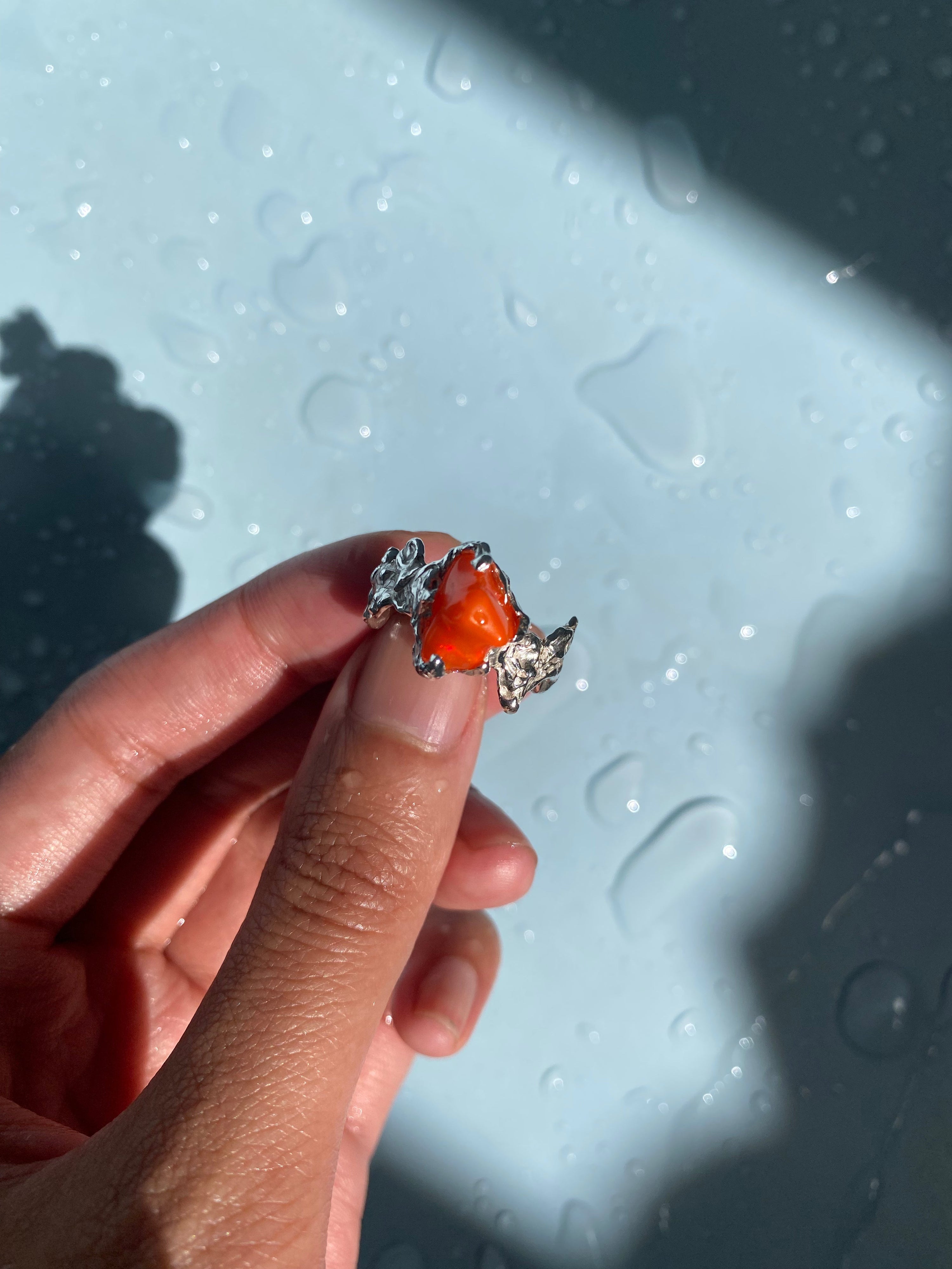 Ignite ring - mexican opal - orange/silver