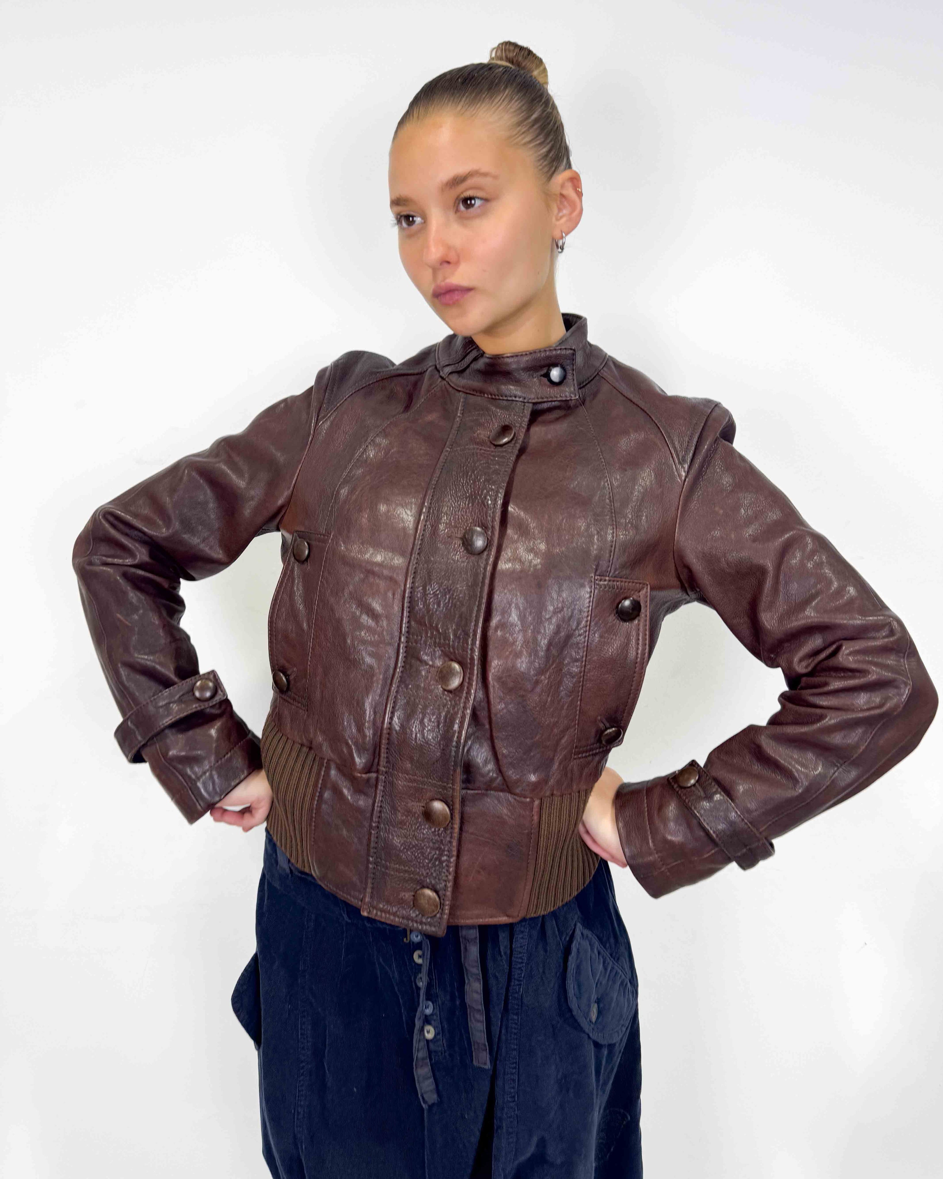 The lorraine leather jacket by giorgio armani