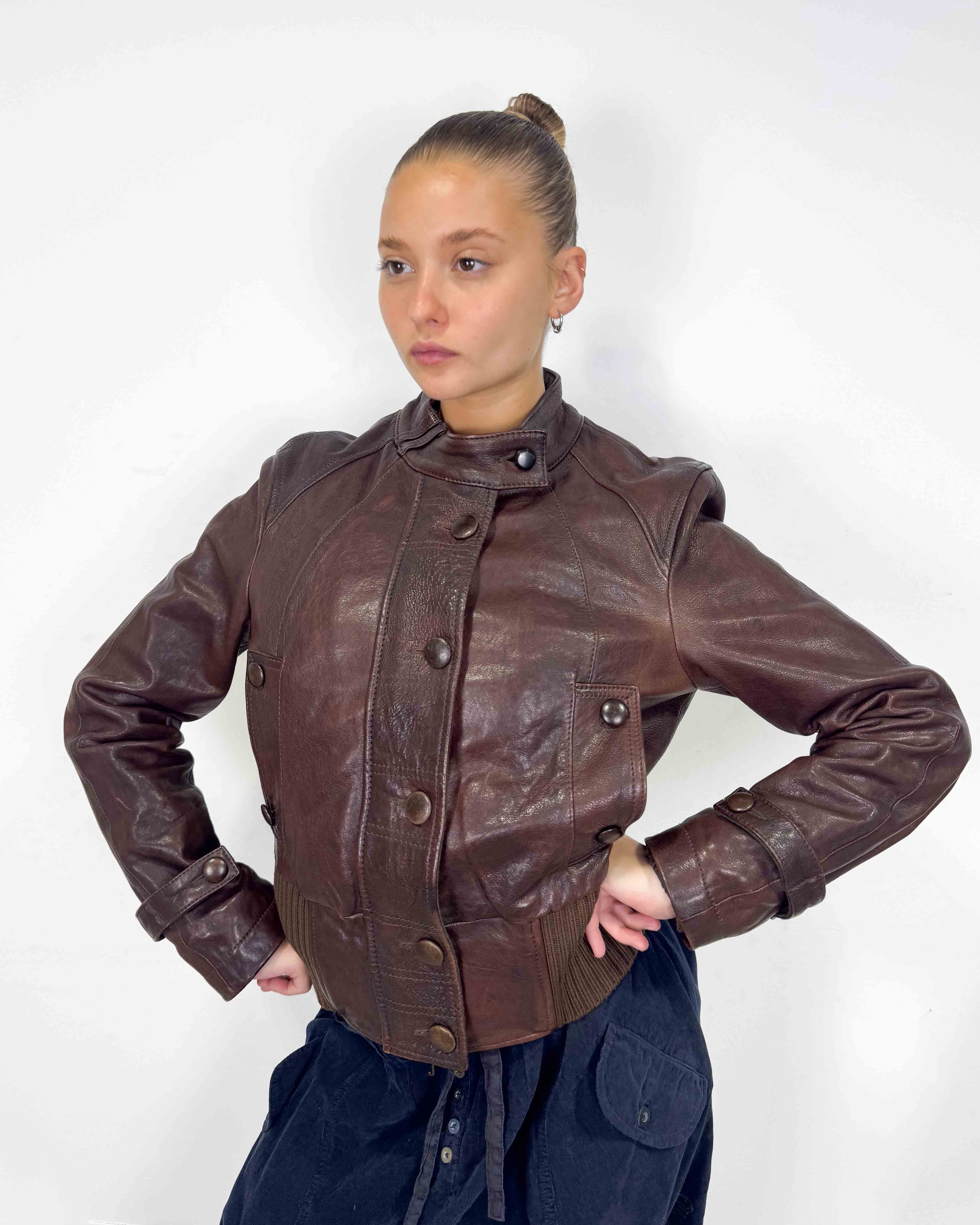 The lorraine leather jacket by giorgio armani