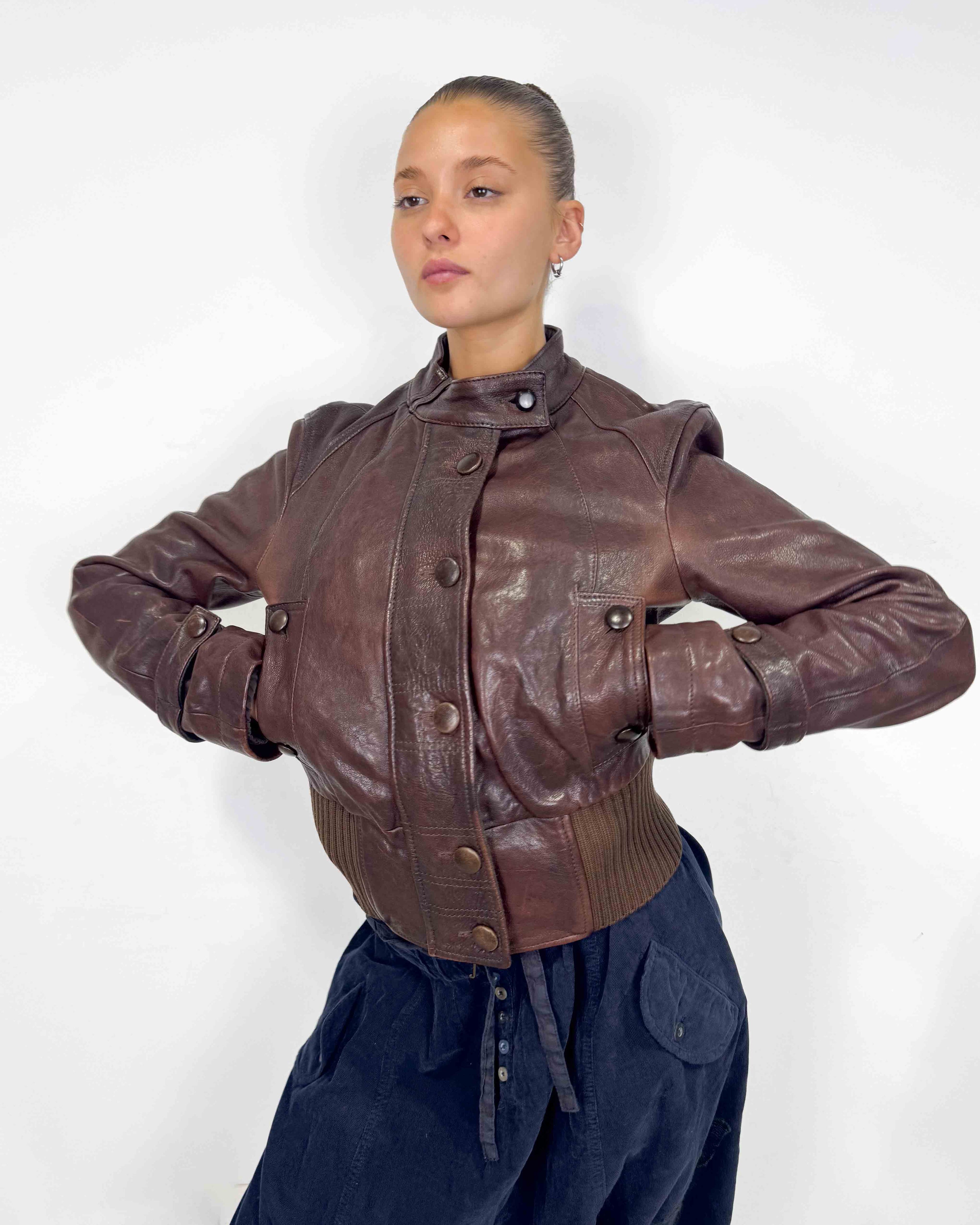 The lorraine leather jacket by giorgio armani
