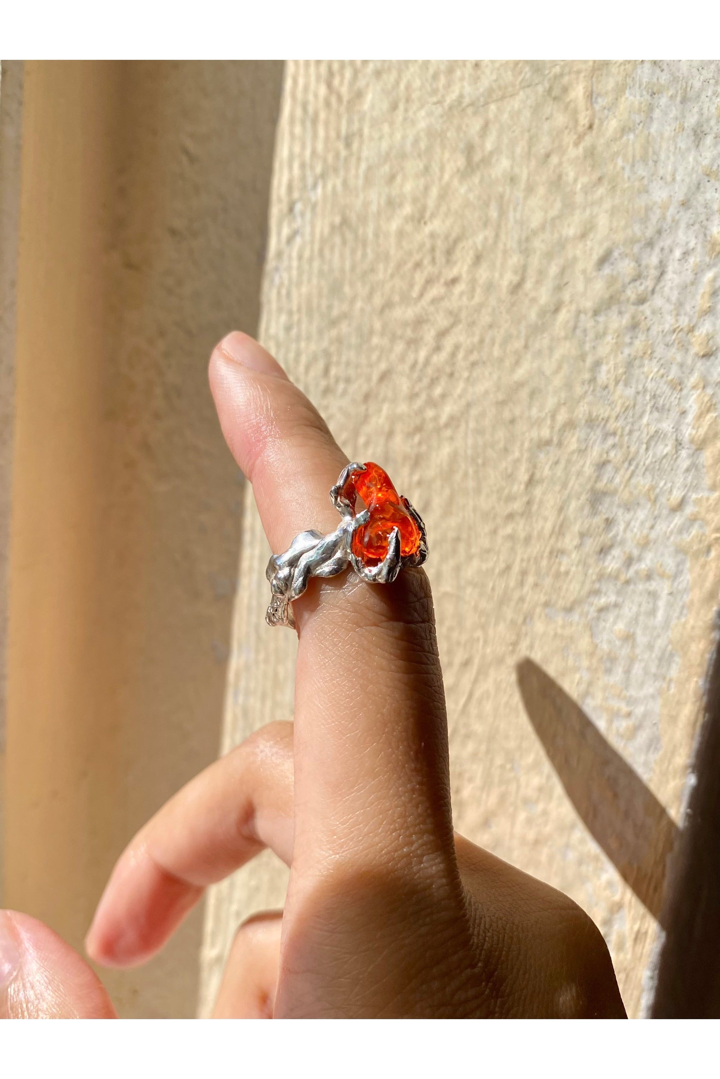 Ignite ring - mexican opal - orange/silver