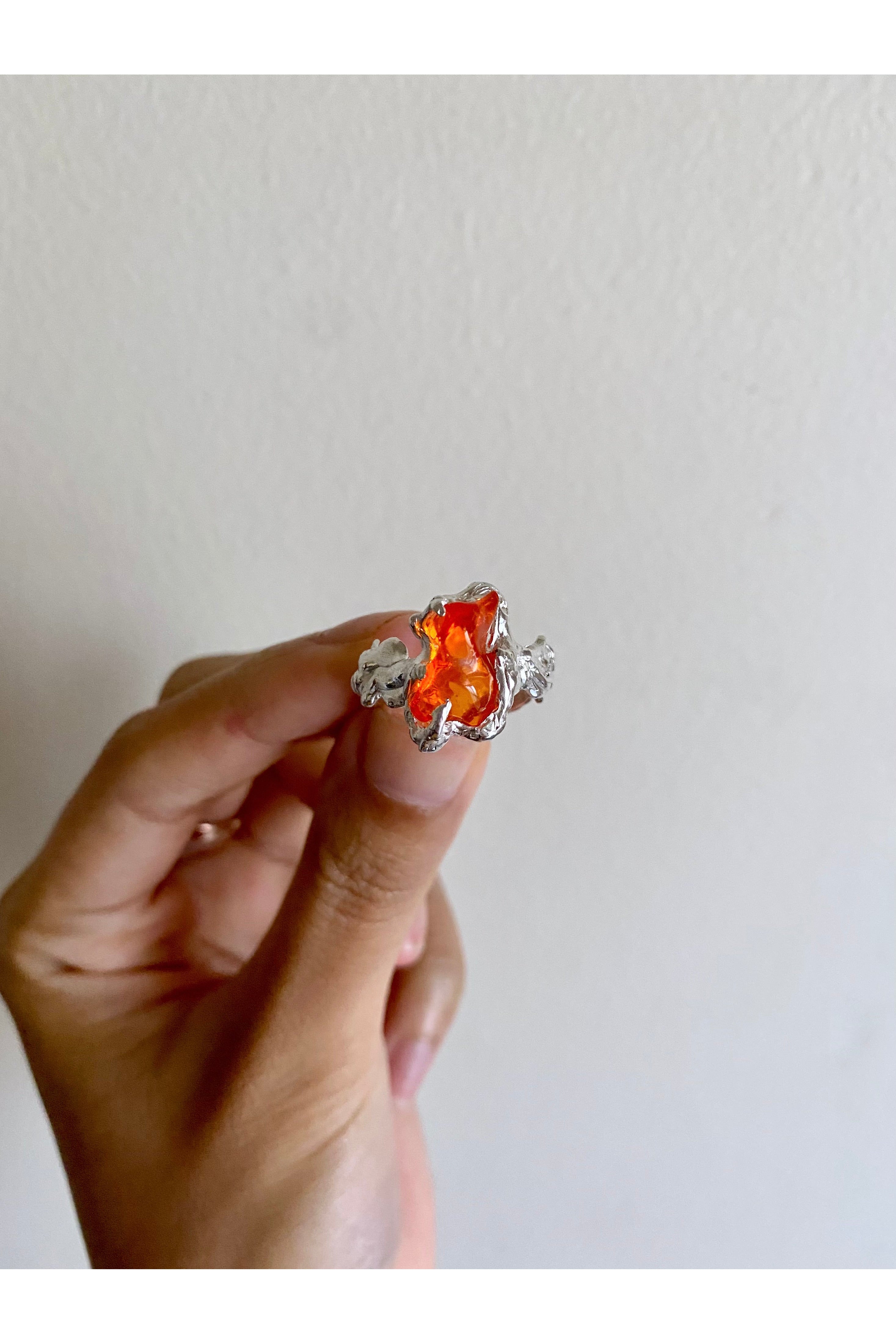 Ignite ring - mexican opal - orange/silver