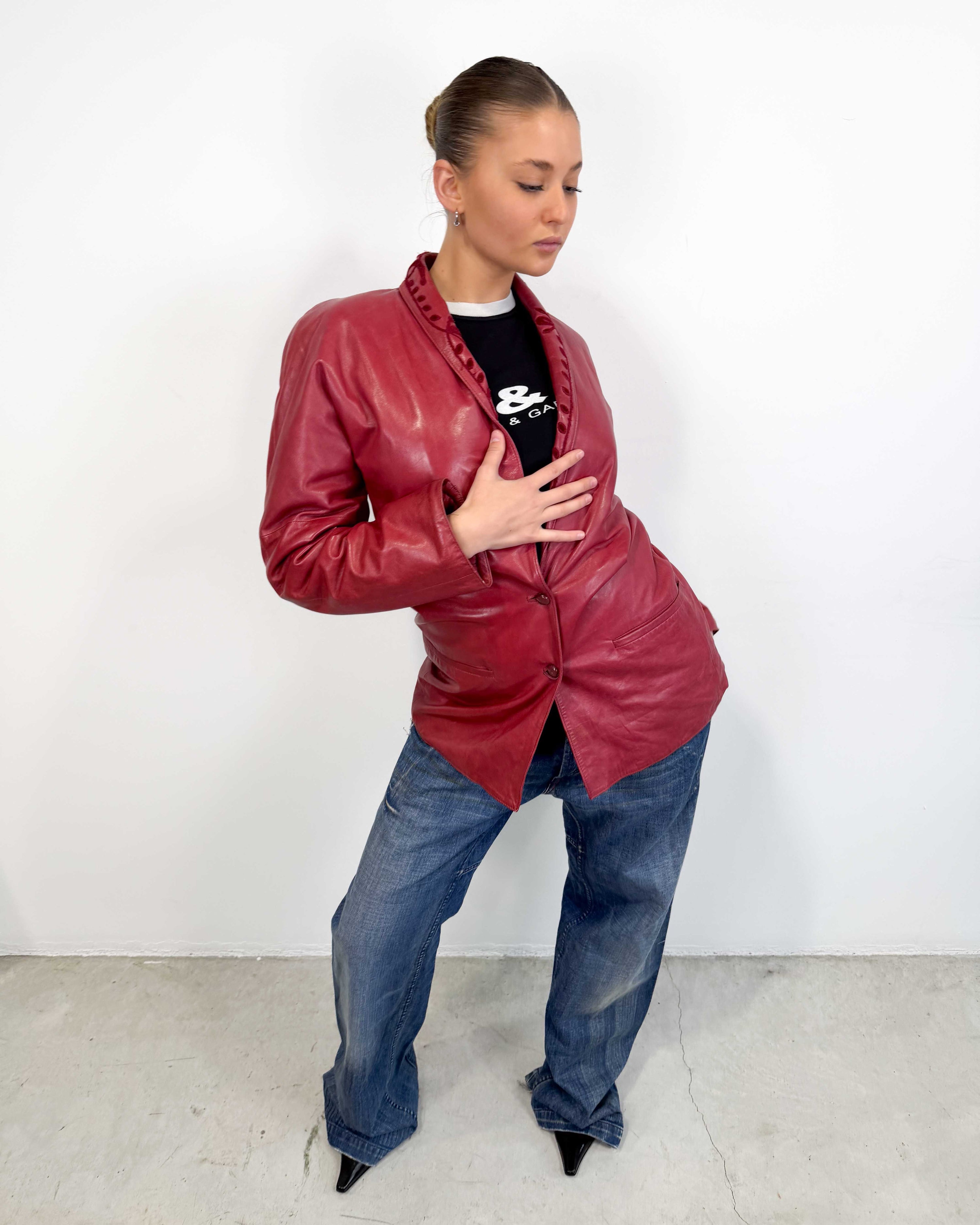 The hailei leather jacket by versace