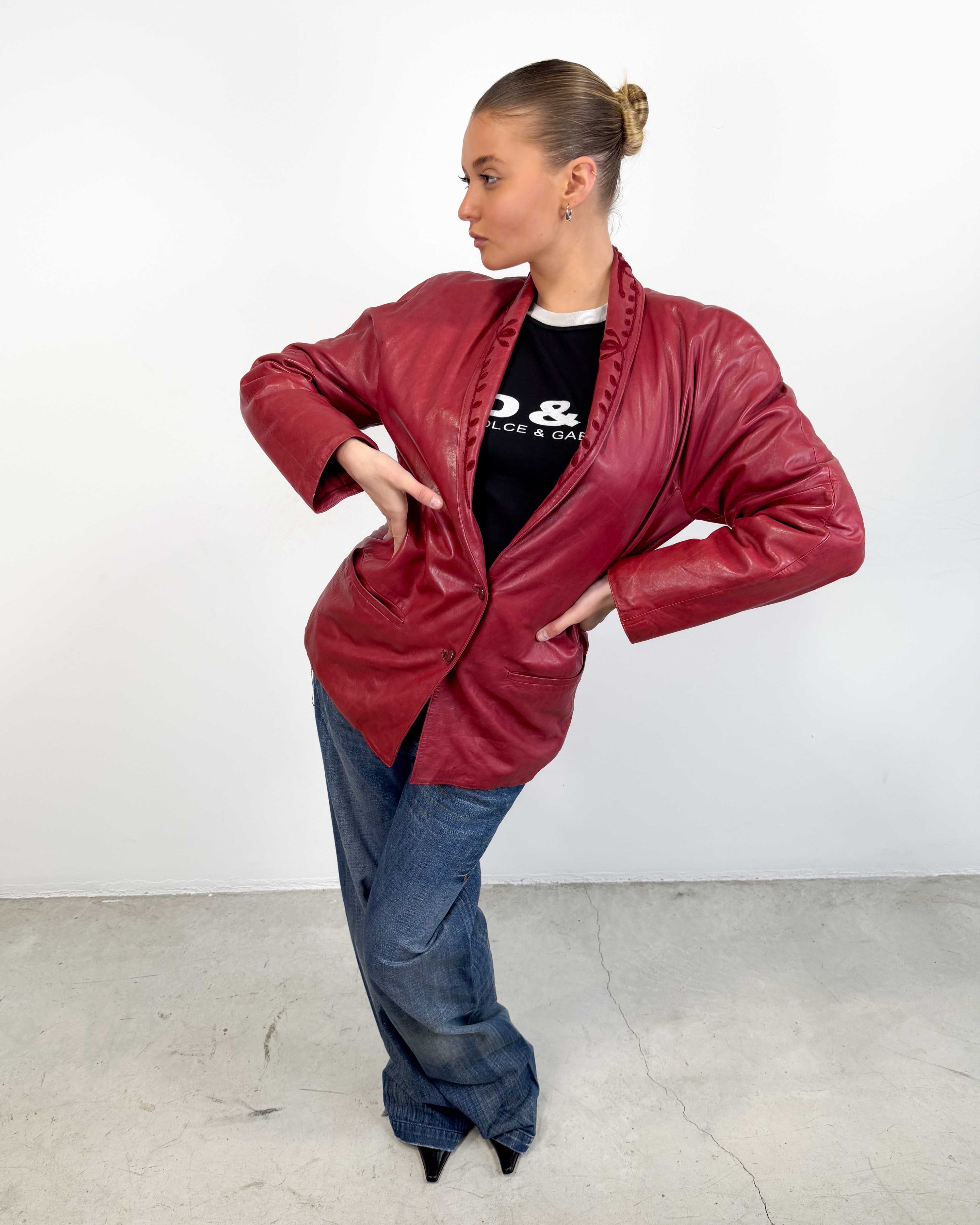 The hailei leather jacket by versace