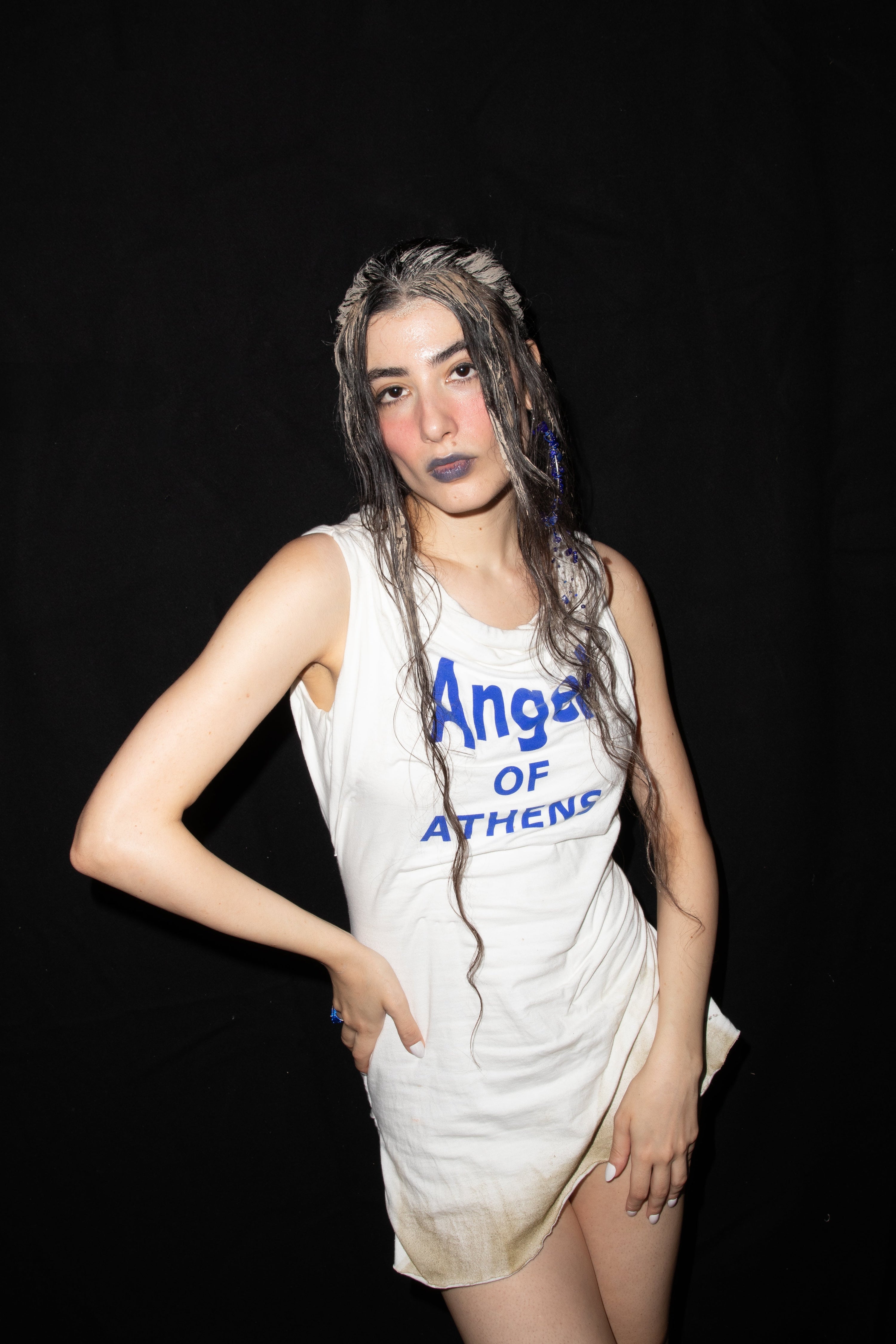 Angel of athens draped mini dress