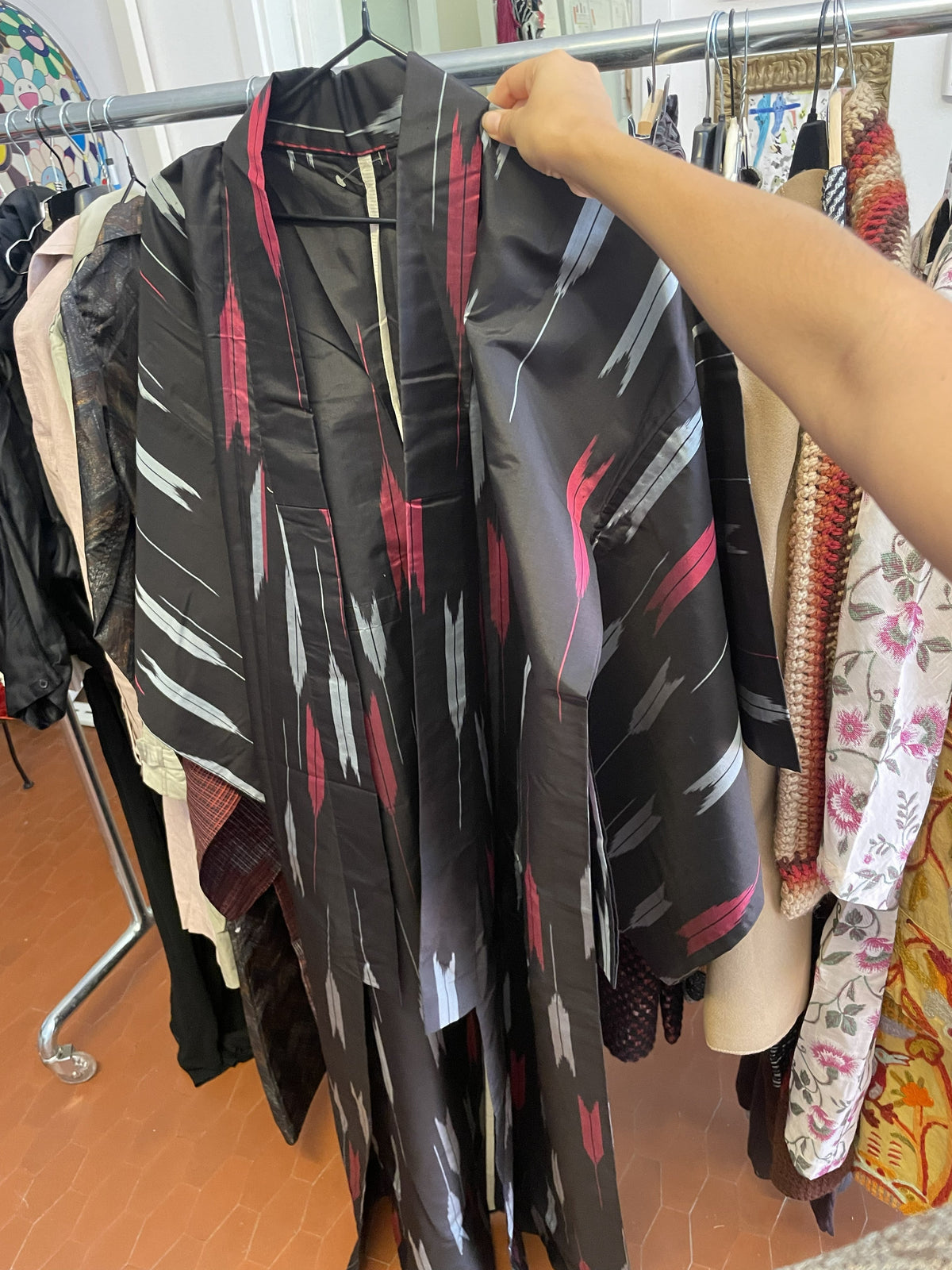 Vintage printed black kimono