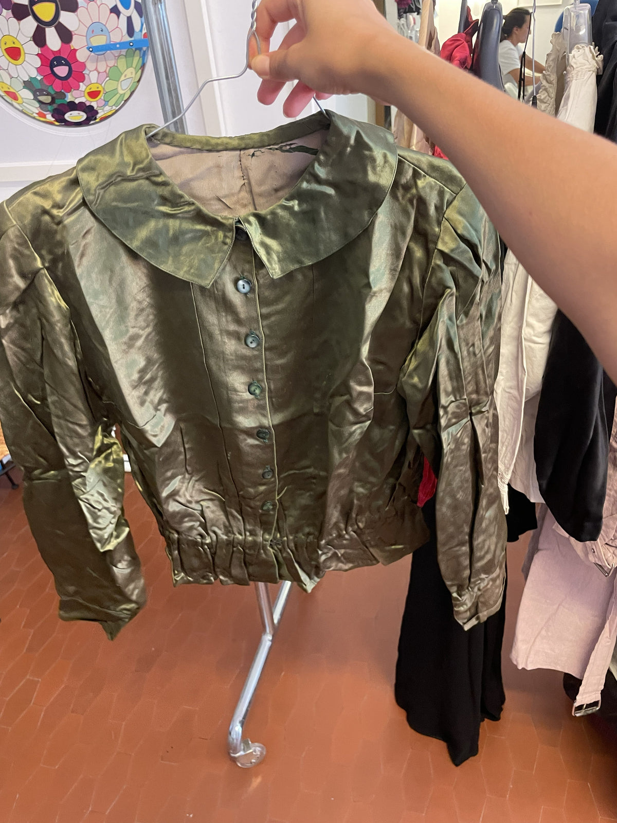 Vintage green satin silk blouse 1930s